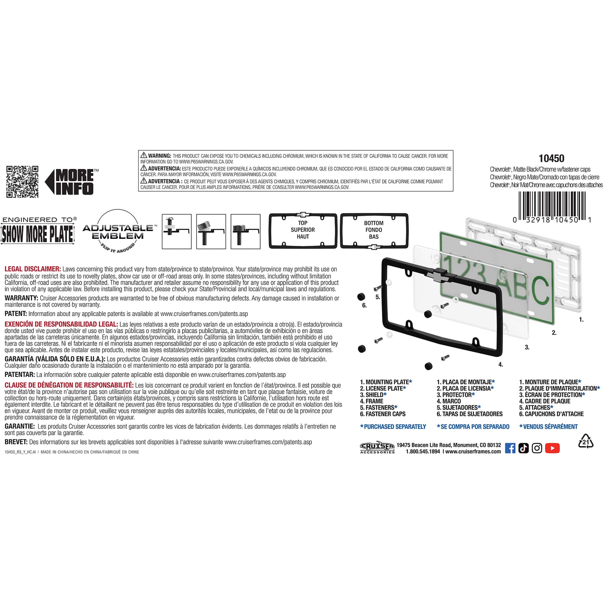 Chevrolet License Plate Frame, Black/Chrome (w/fastener caps)