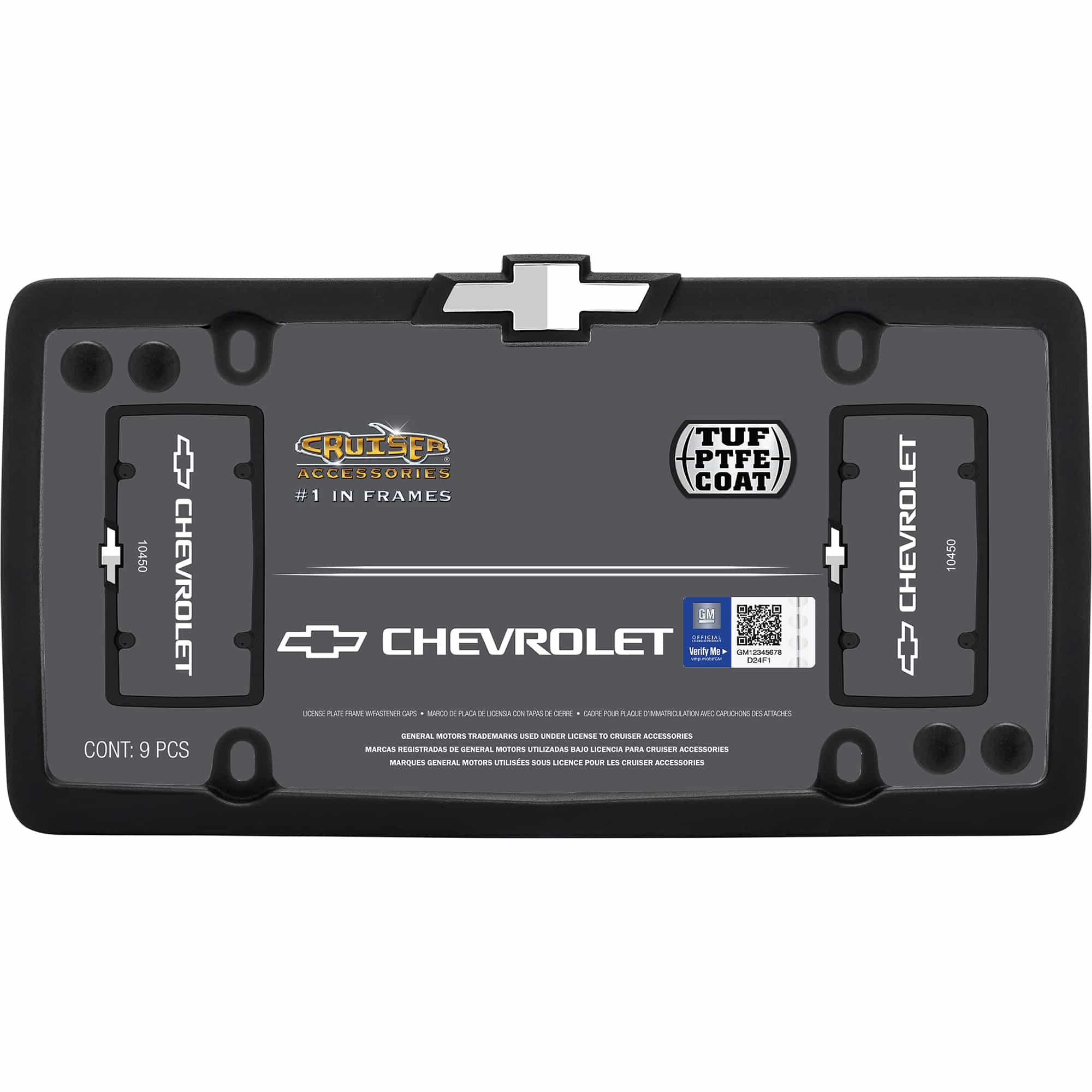 Chevrolet License Plate Frame, Black/Chrome (w/fastener caps)