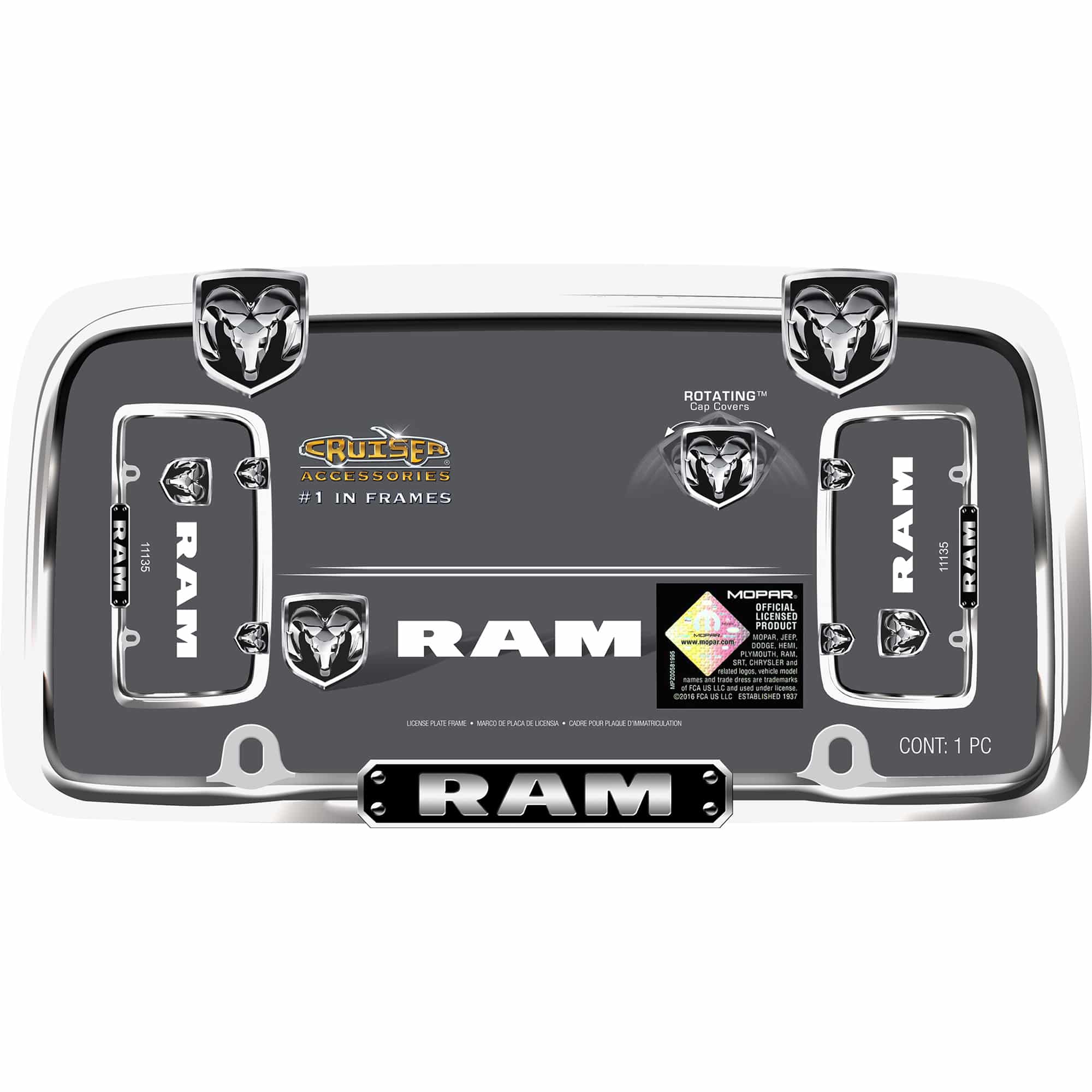 RAM License Plate Frame, Chrome/Black