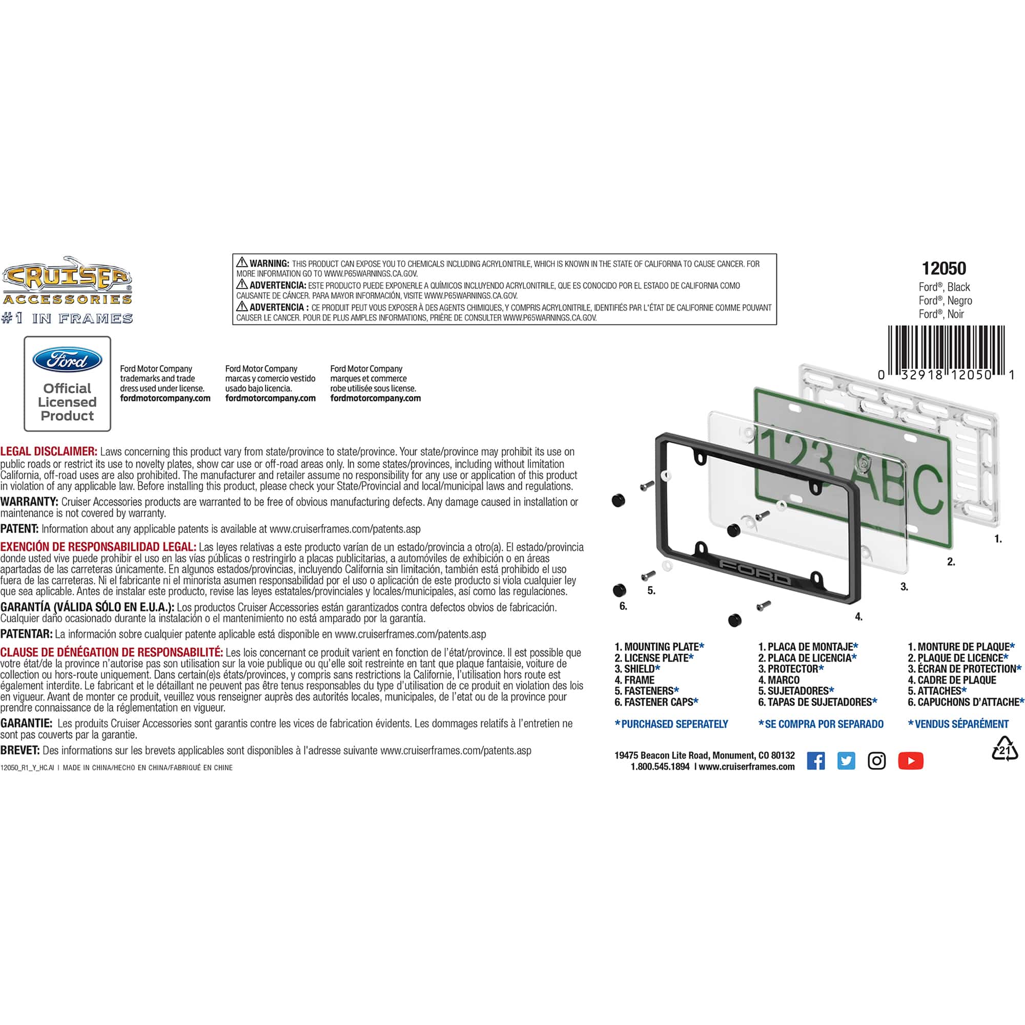 Ford License Plate Frame, Black