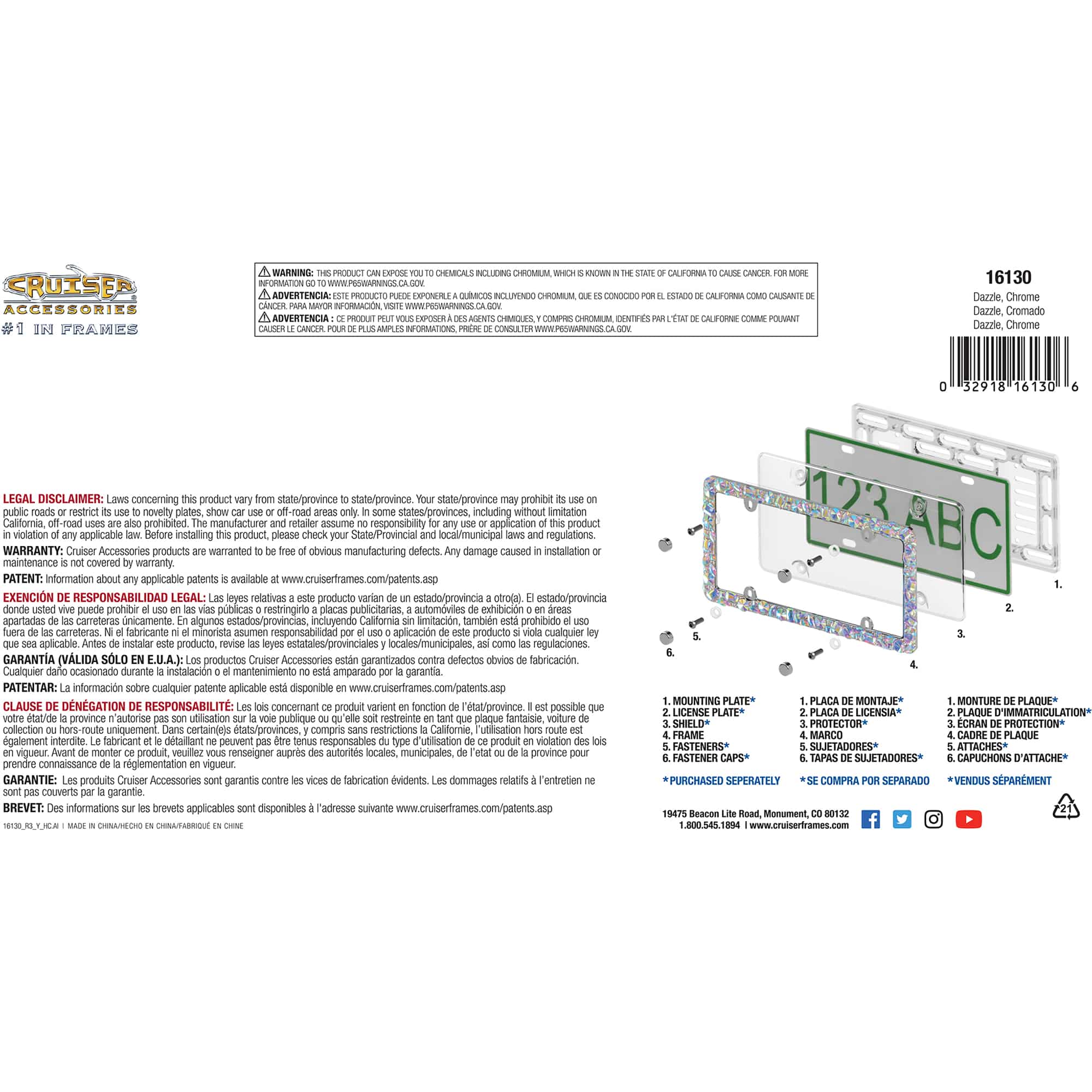 Dazzle License Plate Frame, Chrome