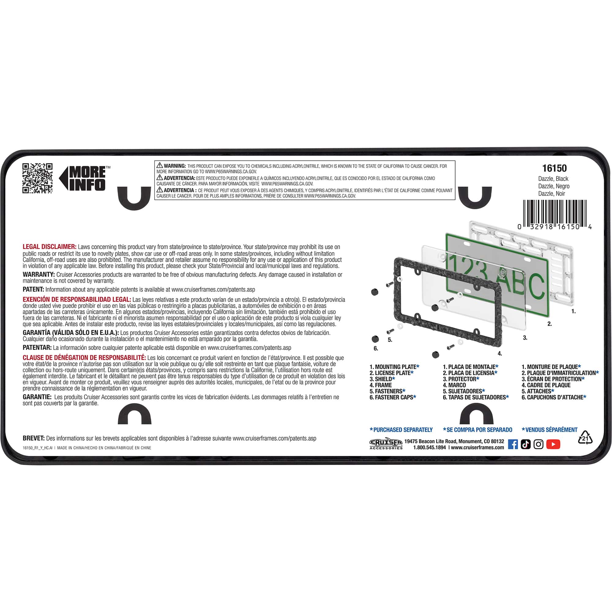 Dazzle License Plate Frame, Black