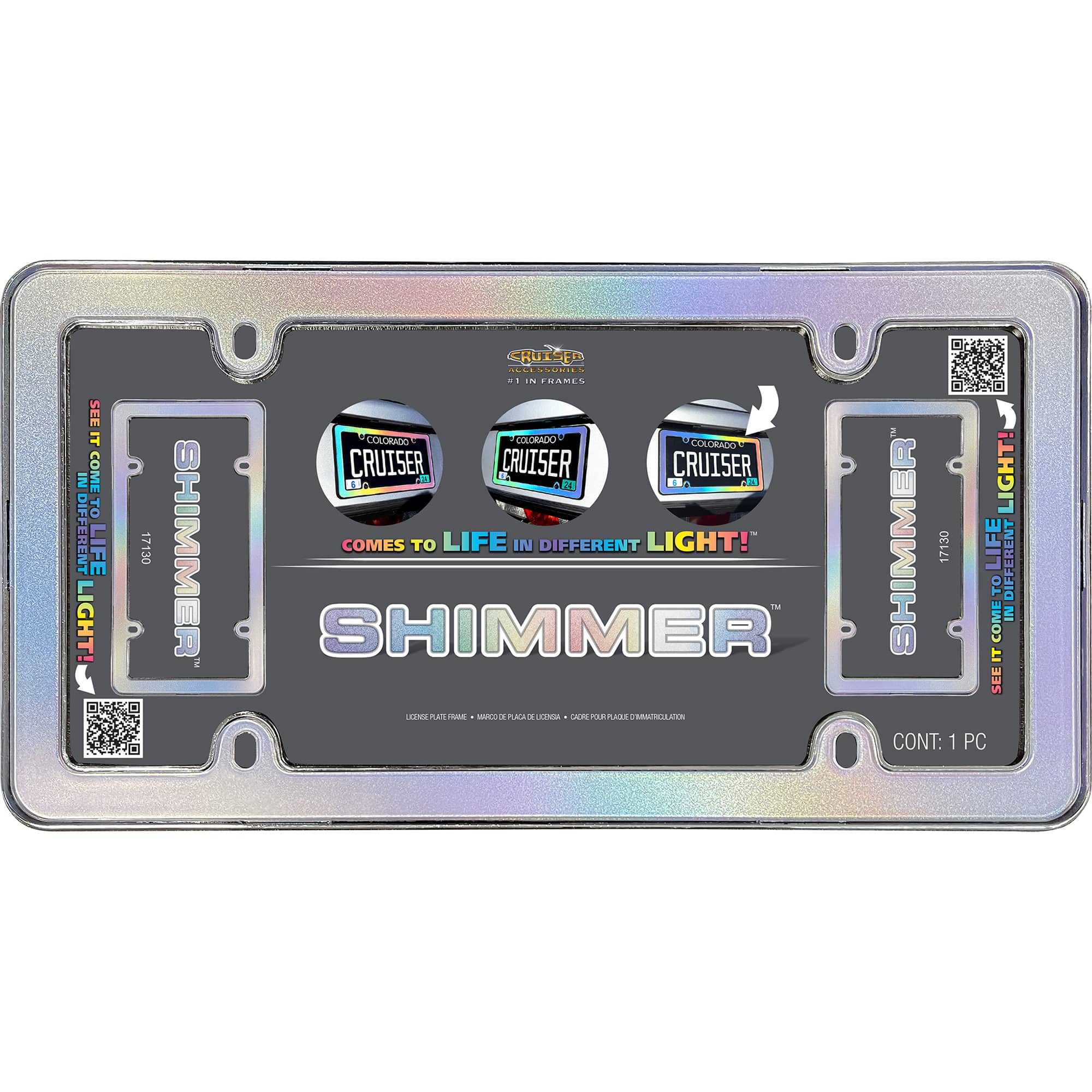 Shimmer License Plate Frame, Iridescent/Chrome