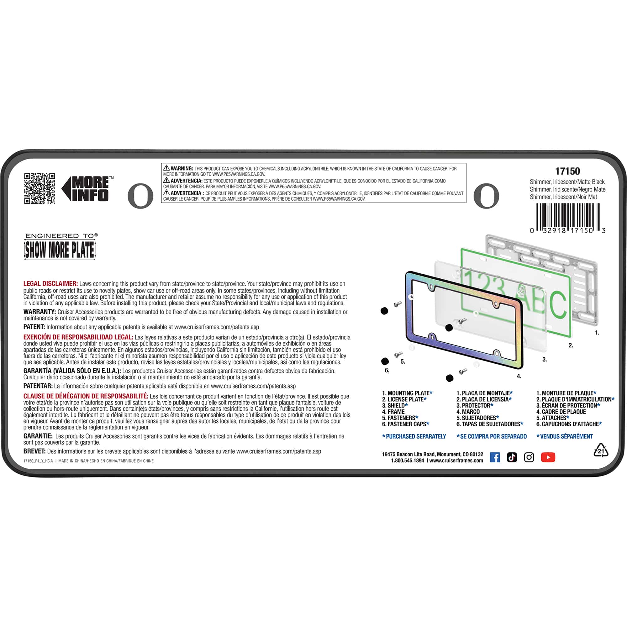Shimmer License Plate Frame, Iridescent/Matte Black