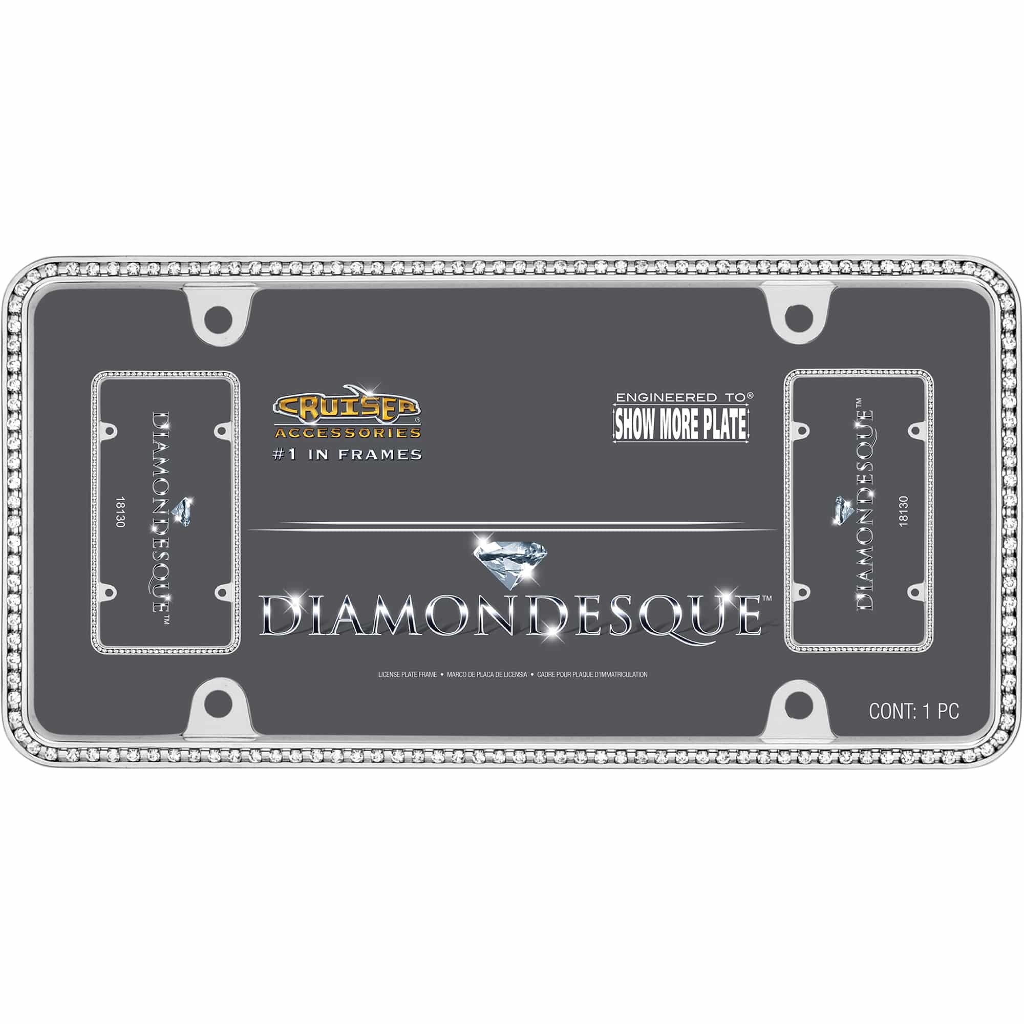 Diamondesque License Plate Frame, Chrome/Clear