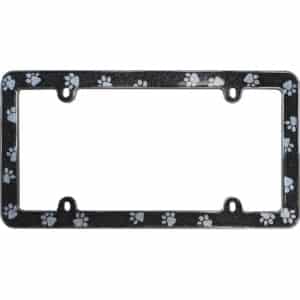 Cruiser Accessories Paws bling license plate frame in black and chrome, front view