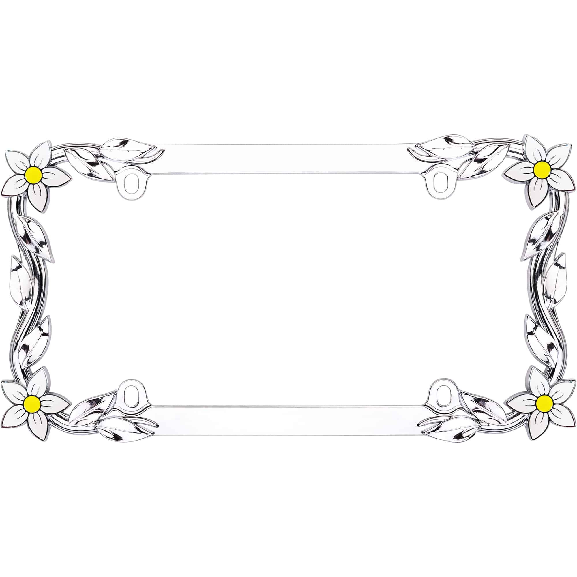 Daisy License Plate Frame, Chrome/Painted