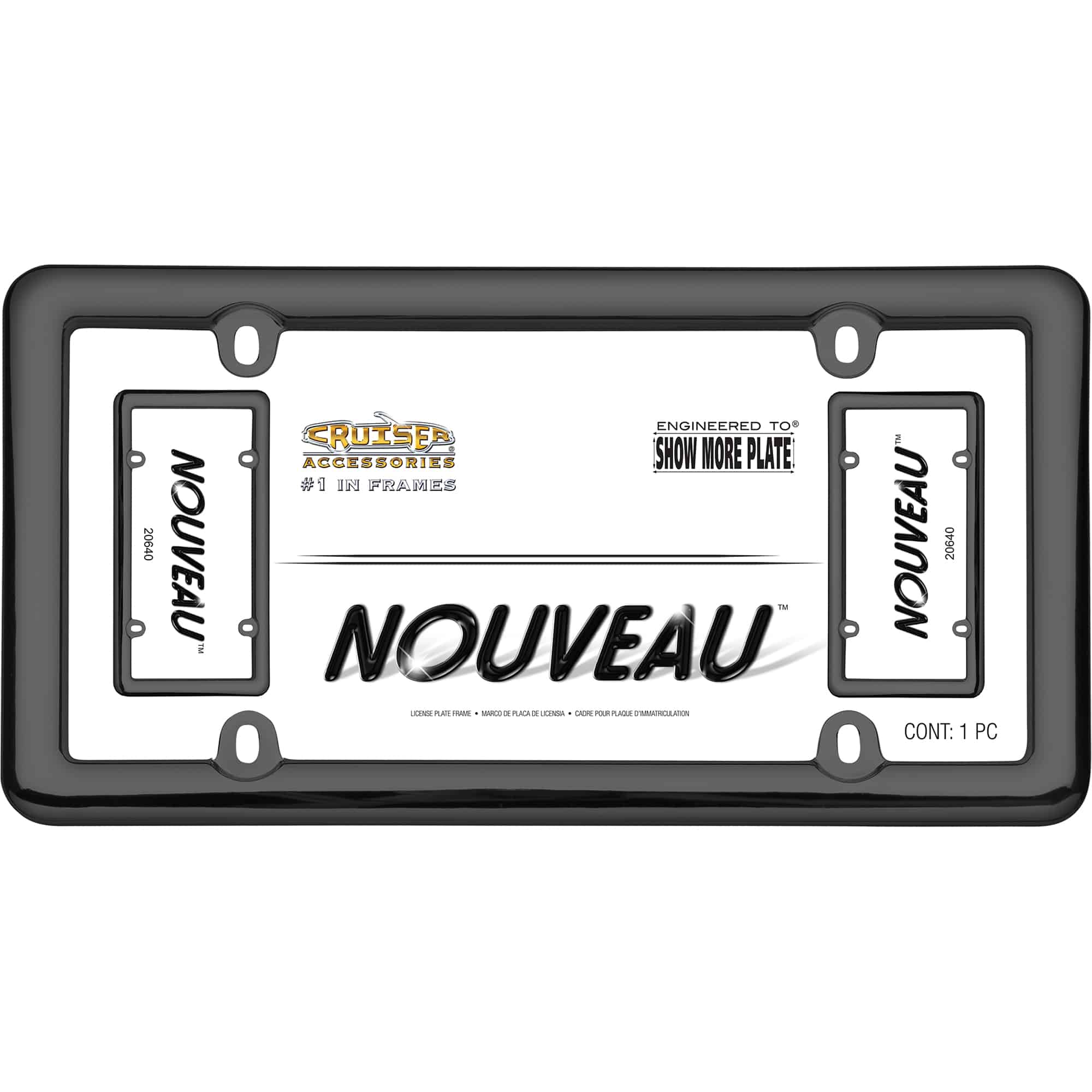 Nouveau License Plate Frame, Black Plastic