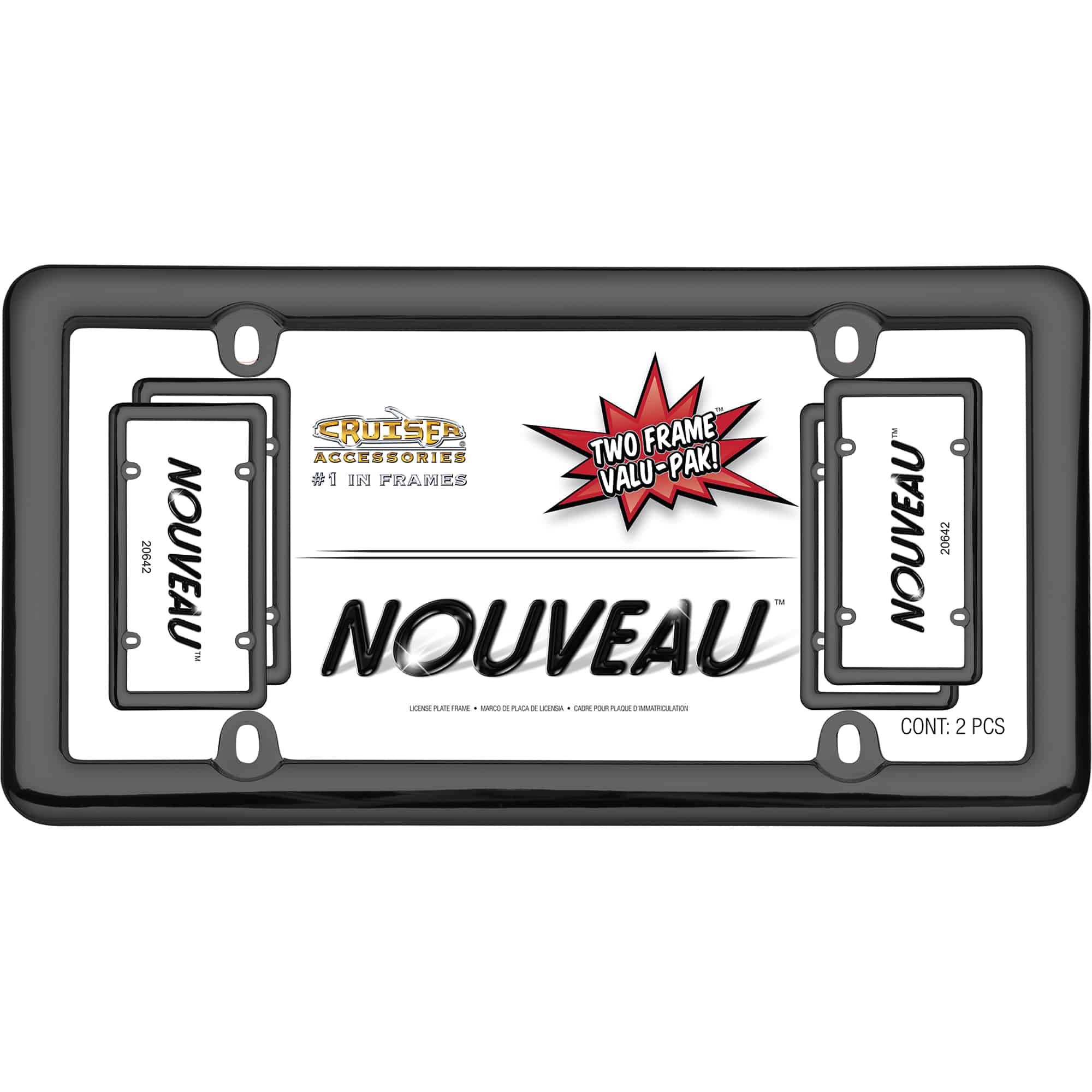 Nouveau Valu-Pak License Plate Frames, Black Plastic