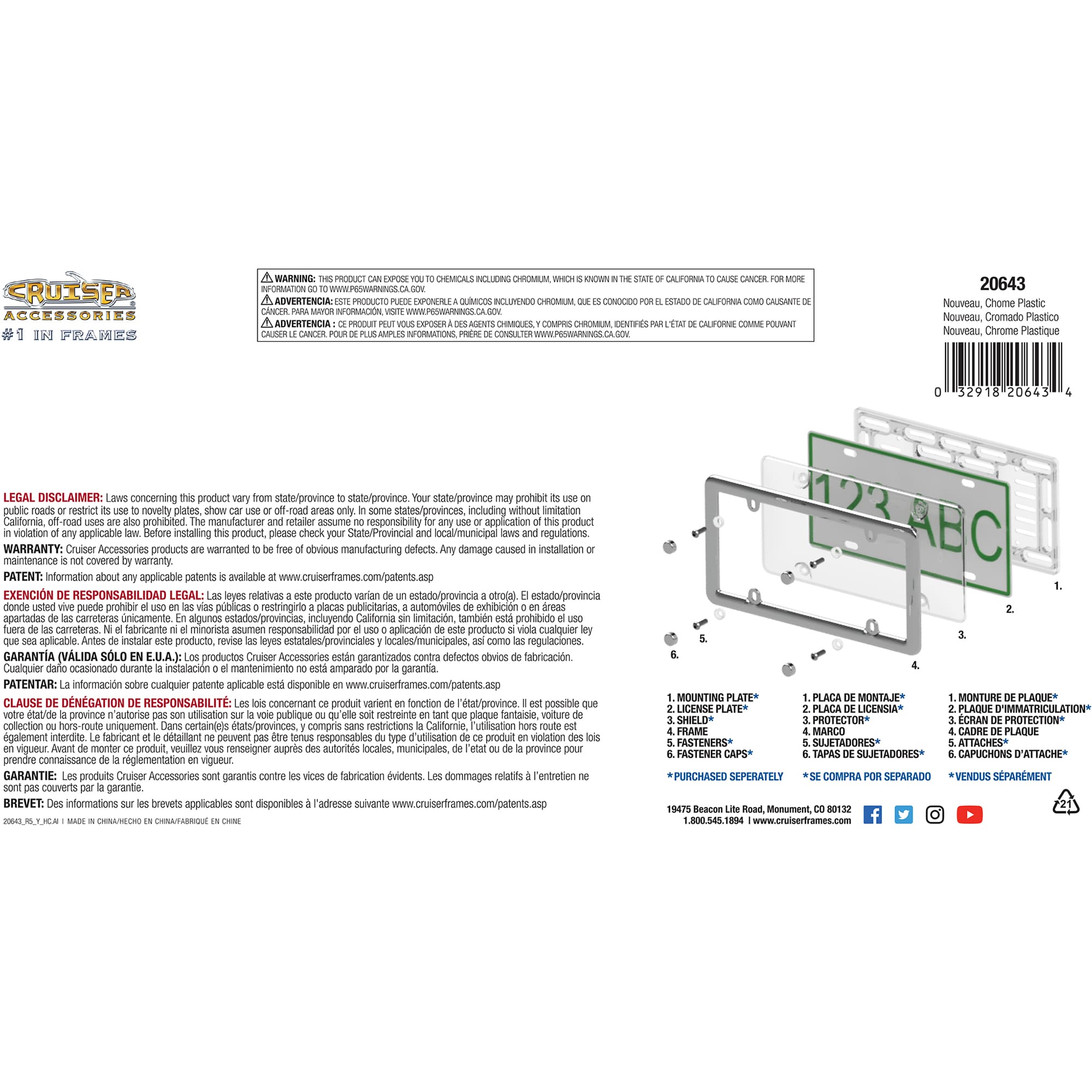 Nouveau License Plate Frame, Chrome Plastic