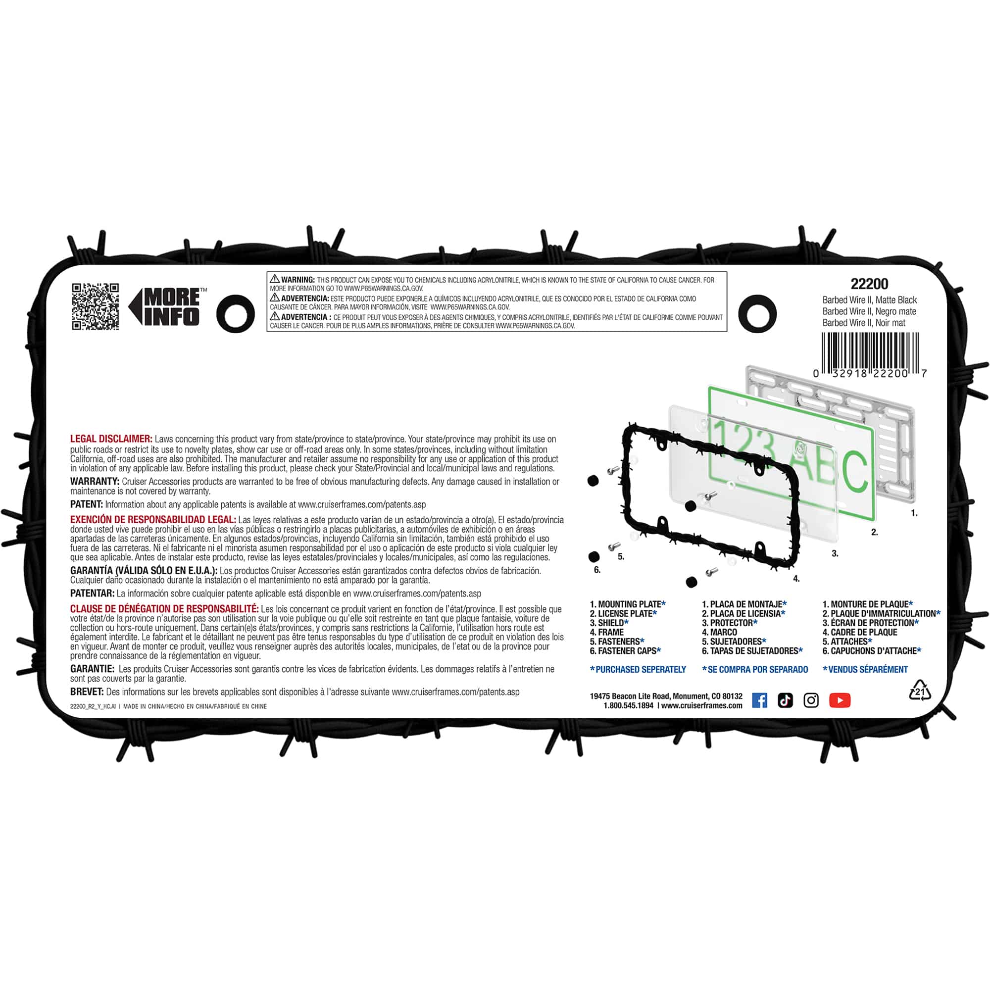 Barbed Wire II License Plate Frame, Matte Black