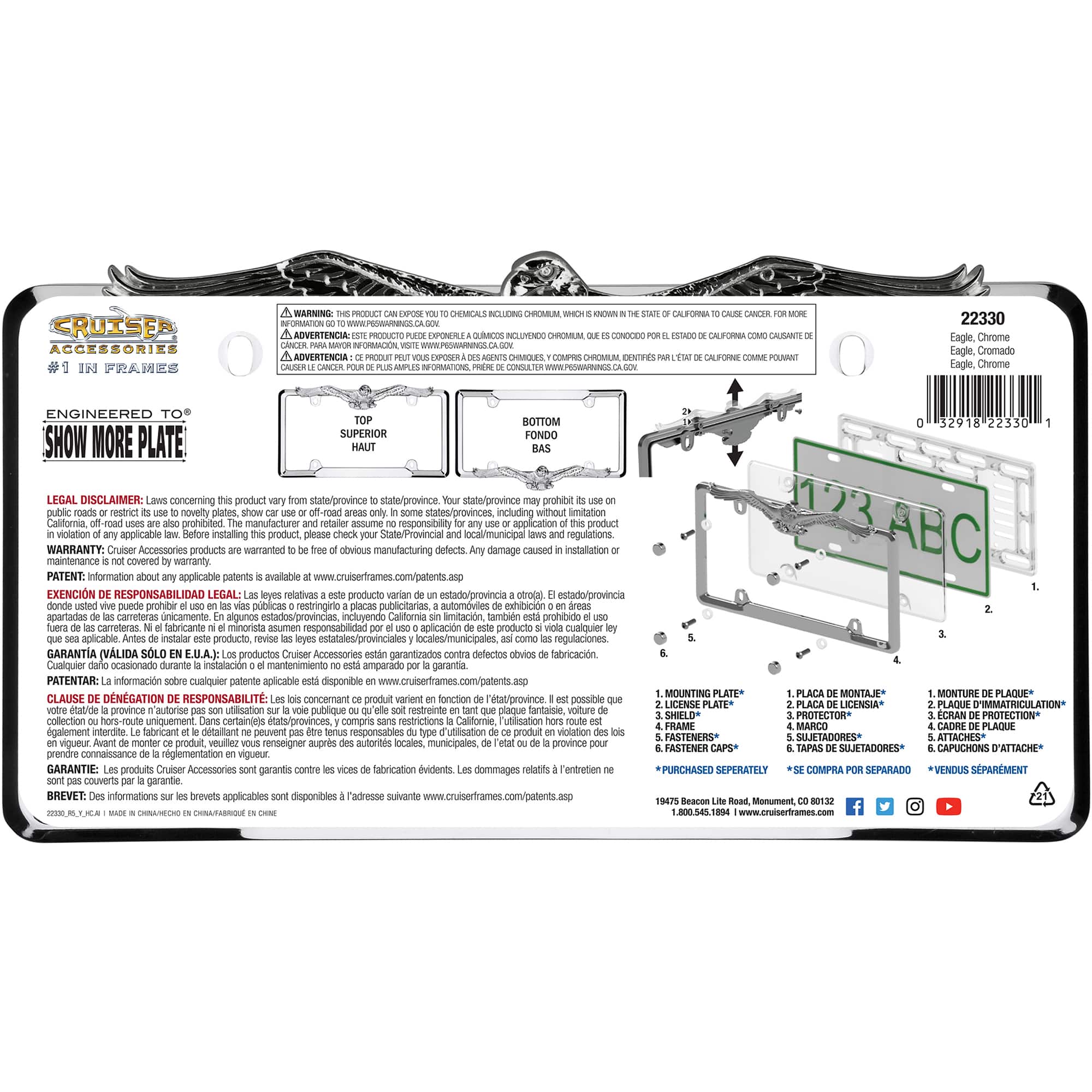 Eagle License Plate Frame, Chrome