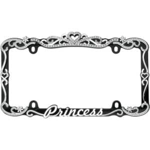 Cruiser Accessories Princess license plate frame in chrome and black, front view
