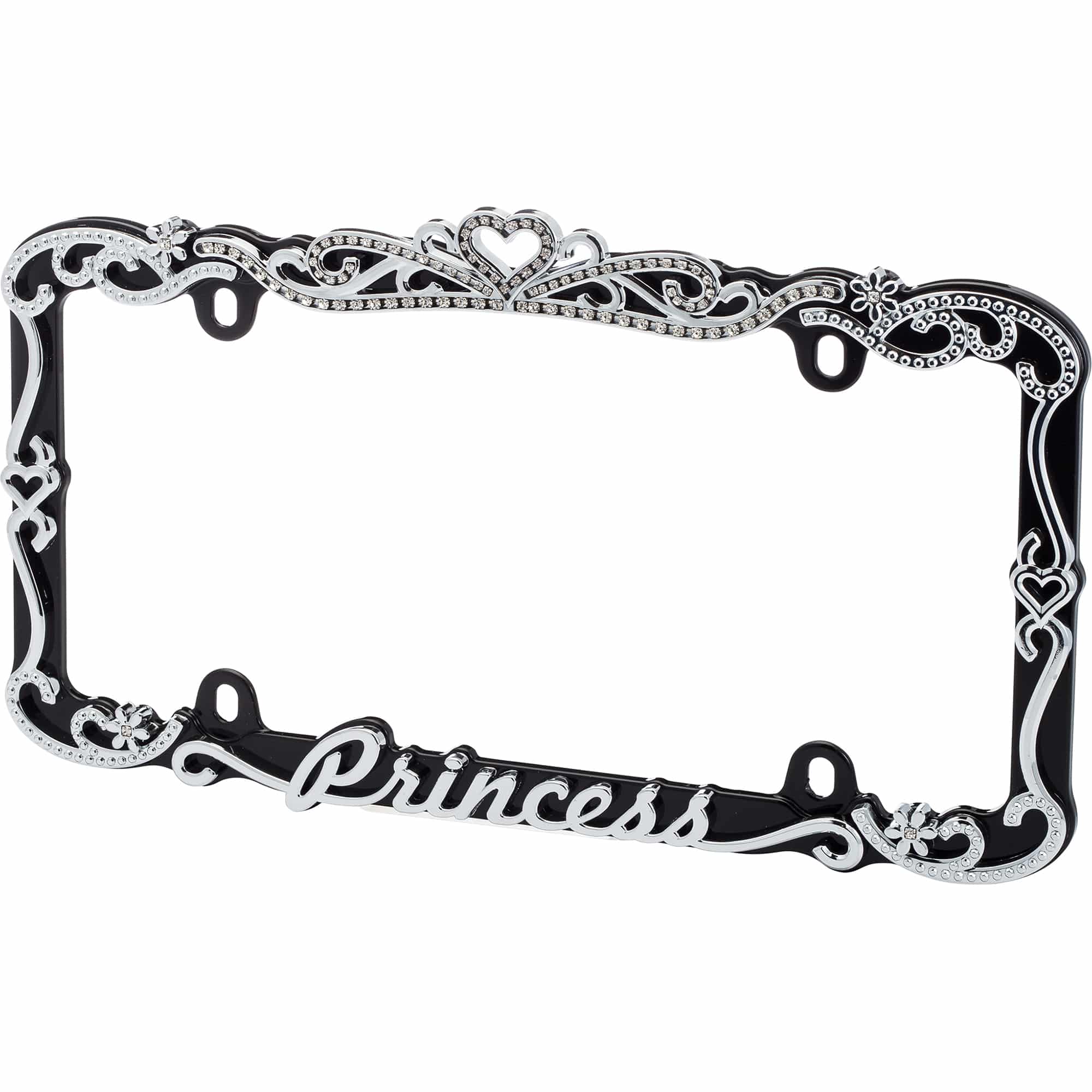 Princess License Plate Frame, Chrome/Black