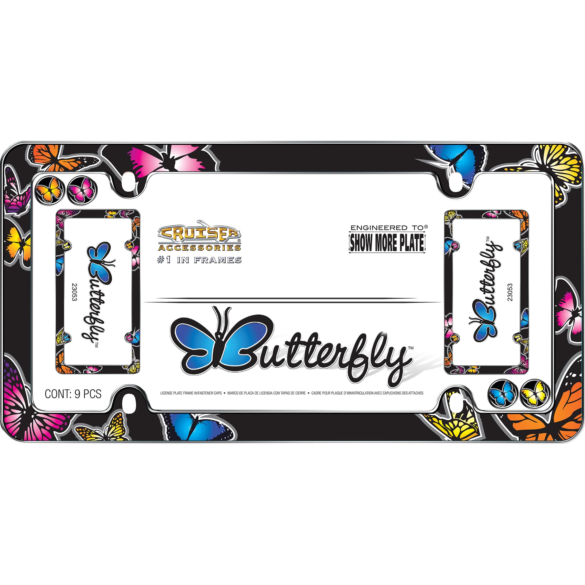 Butterfly License Plate Frame, Chrome (with fastener caps)