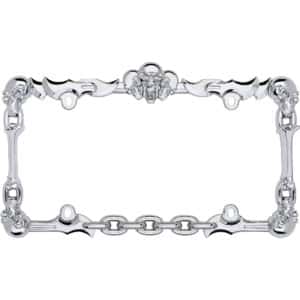 Cruiser Accessories Skull and bone license plate frame in chrome, front view