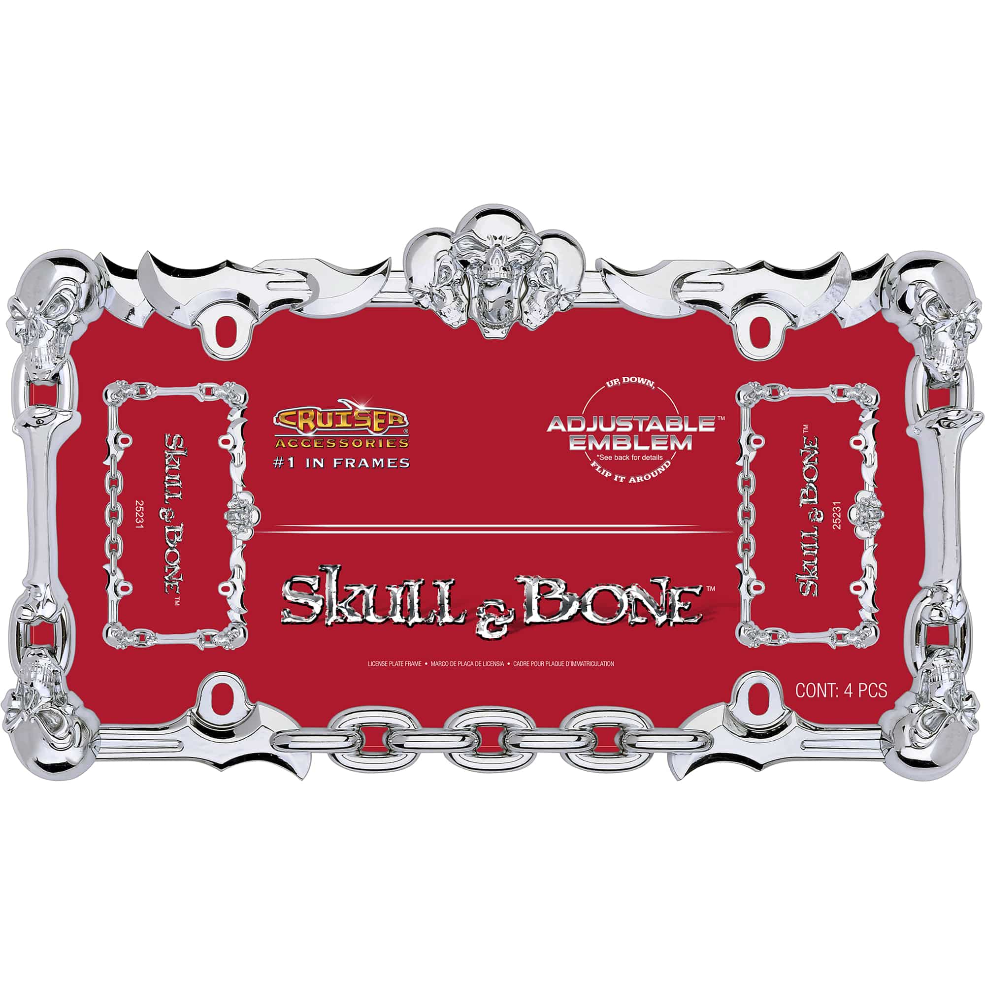 Skull & Bone License Plate Frame, Chrome