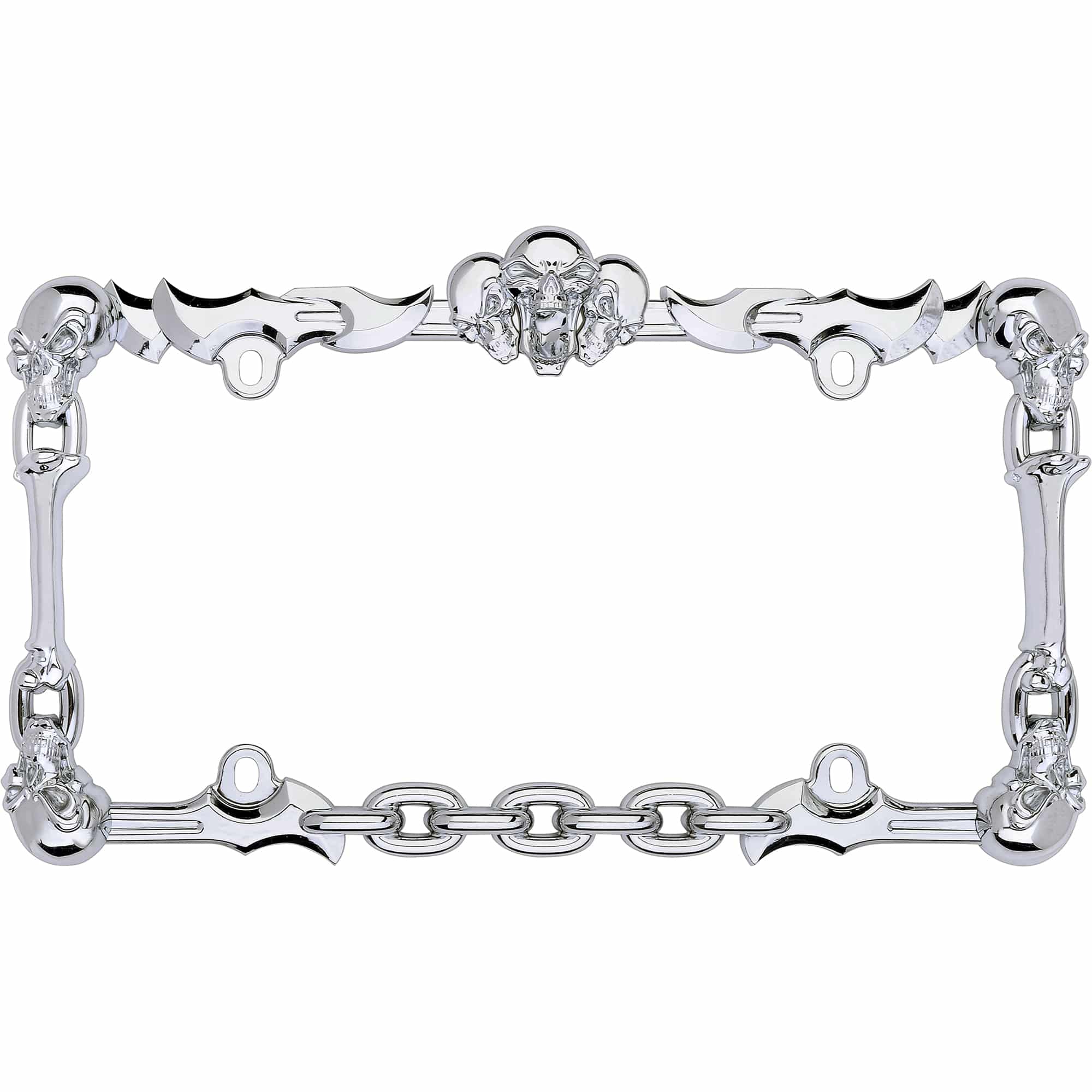Skull & Bone License Plate Frame, Chrome