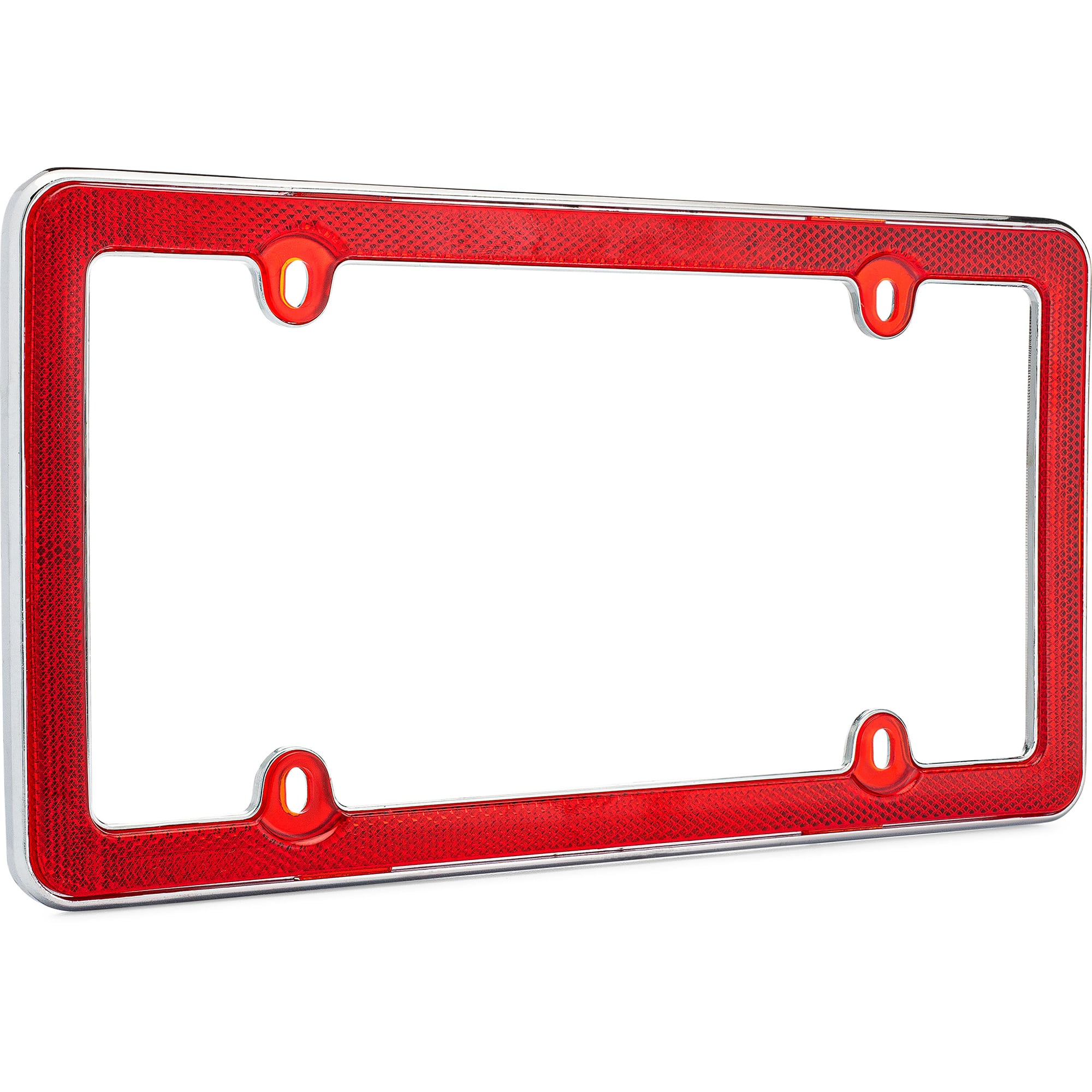 Metal Red Reflector III License Plate Frame, Red/Chrome