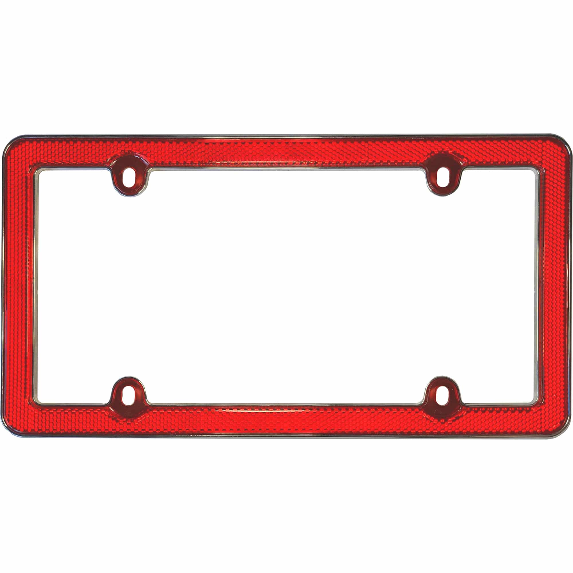 Metal Red Reflector III License Plate Frame, Red/Chrome