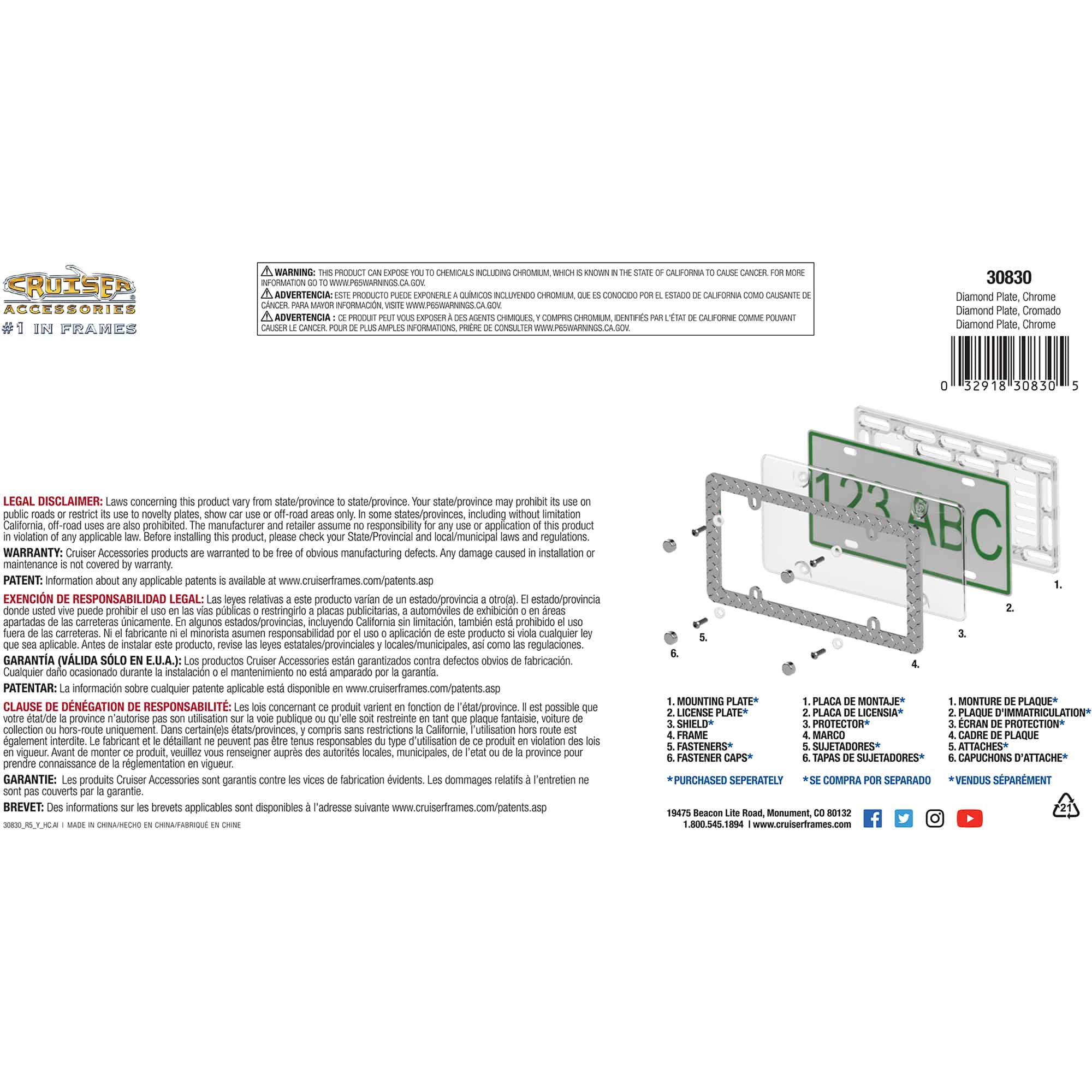 Diamond Plate License Plate Frame, Chrome