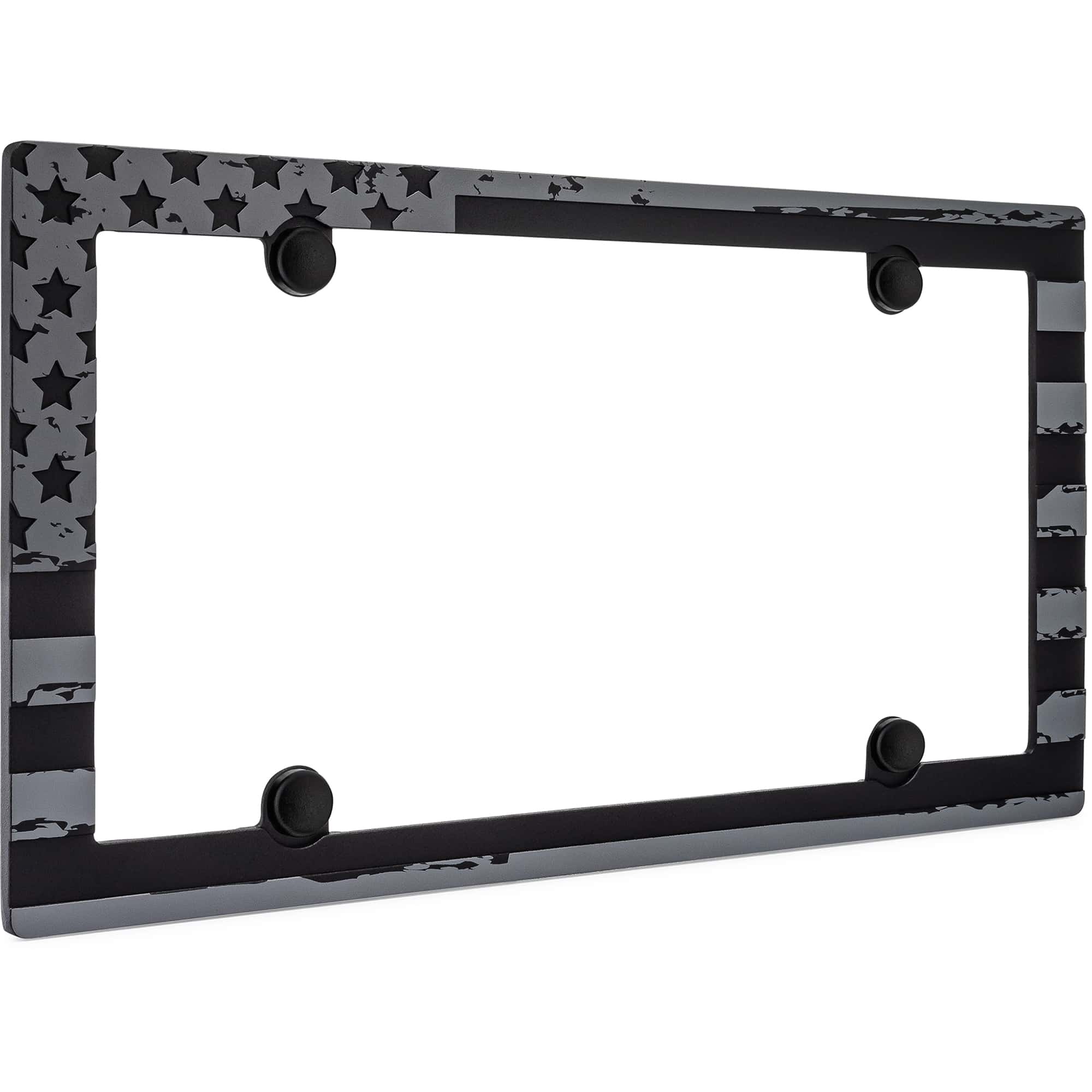 American Flag License Plate Frame, Black (with fastener caps)
