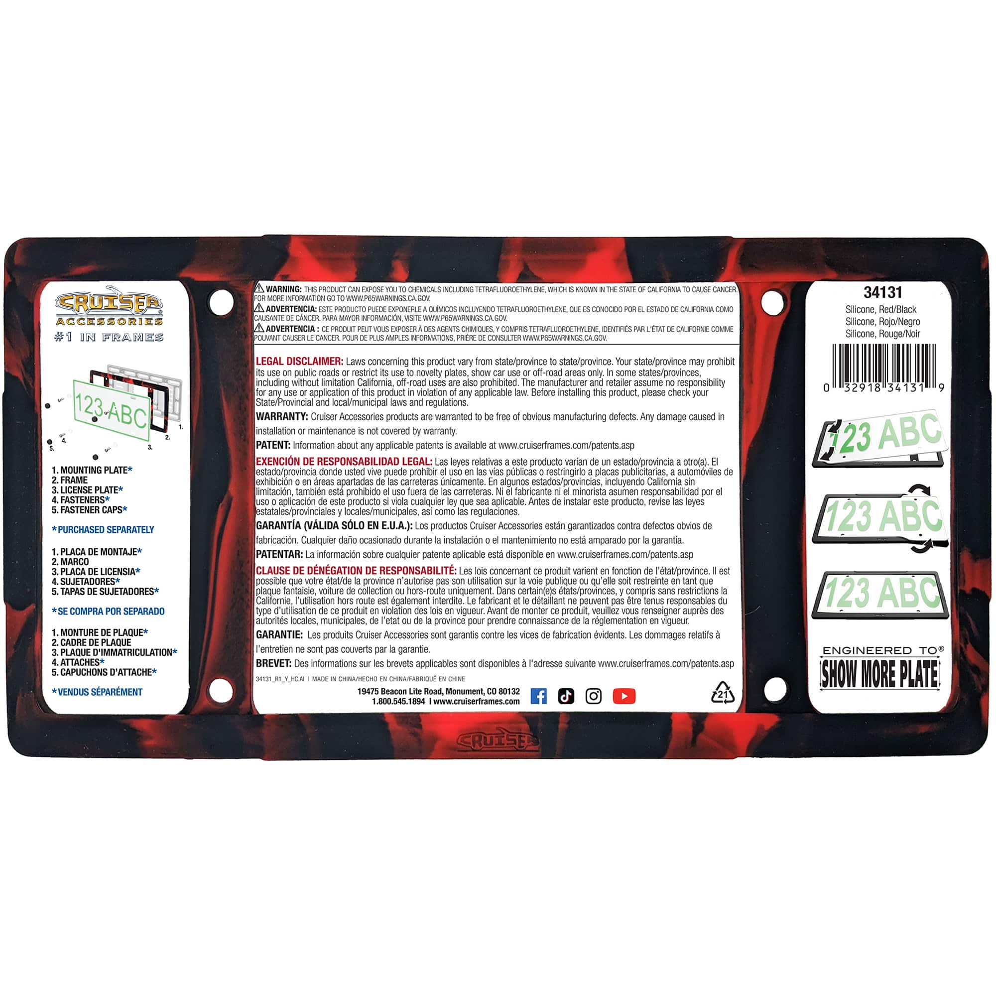 Silicone License Plate Frame, Red/Black
