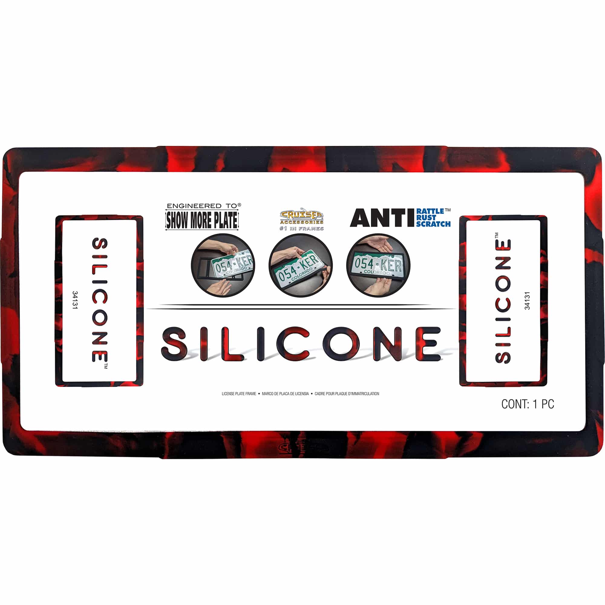 Silicone License Plate Frame, Red/Black