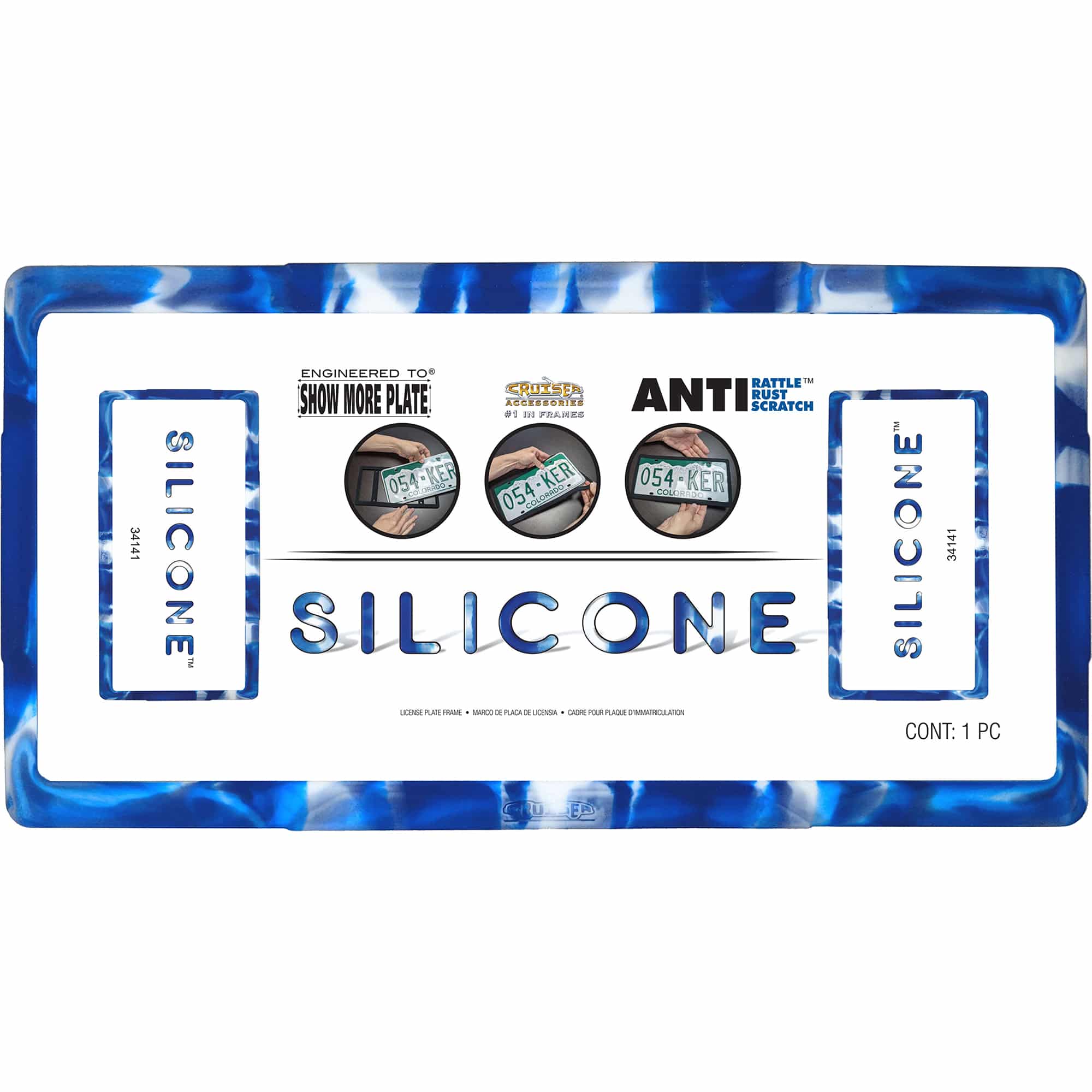 Silicone License Plate Frame, Blue/White