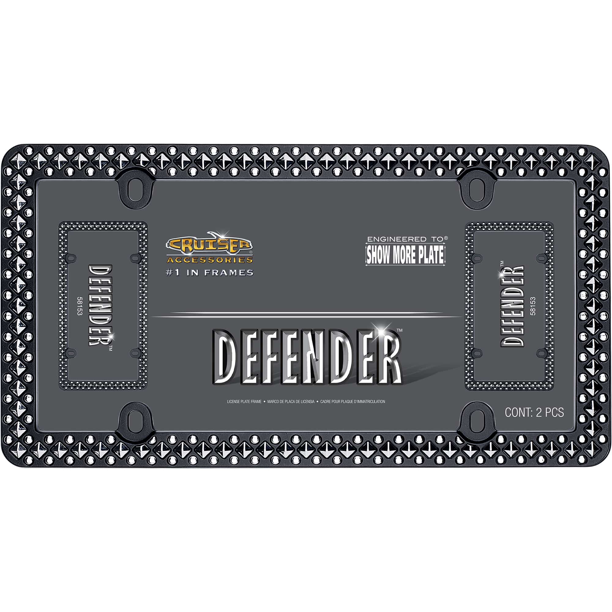 Defender License Plate Frame, Matte Black/Chrome