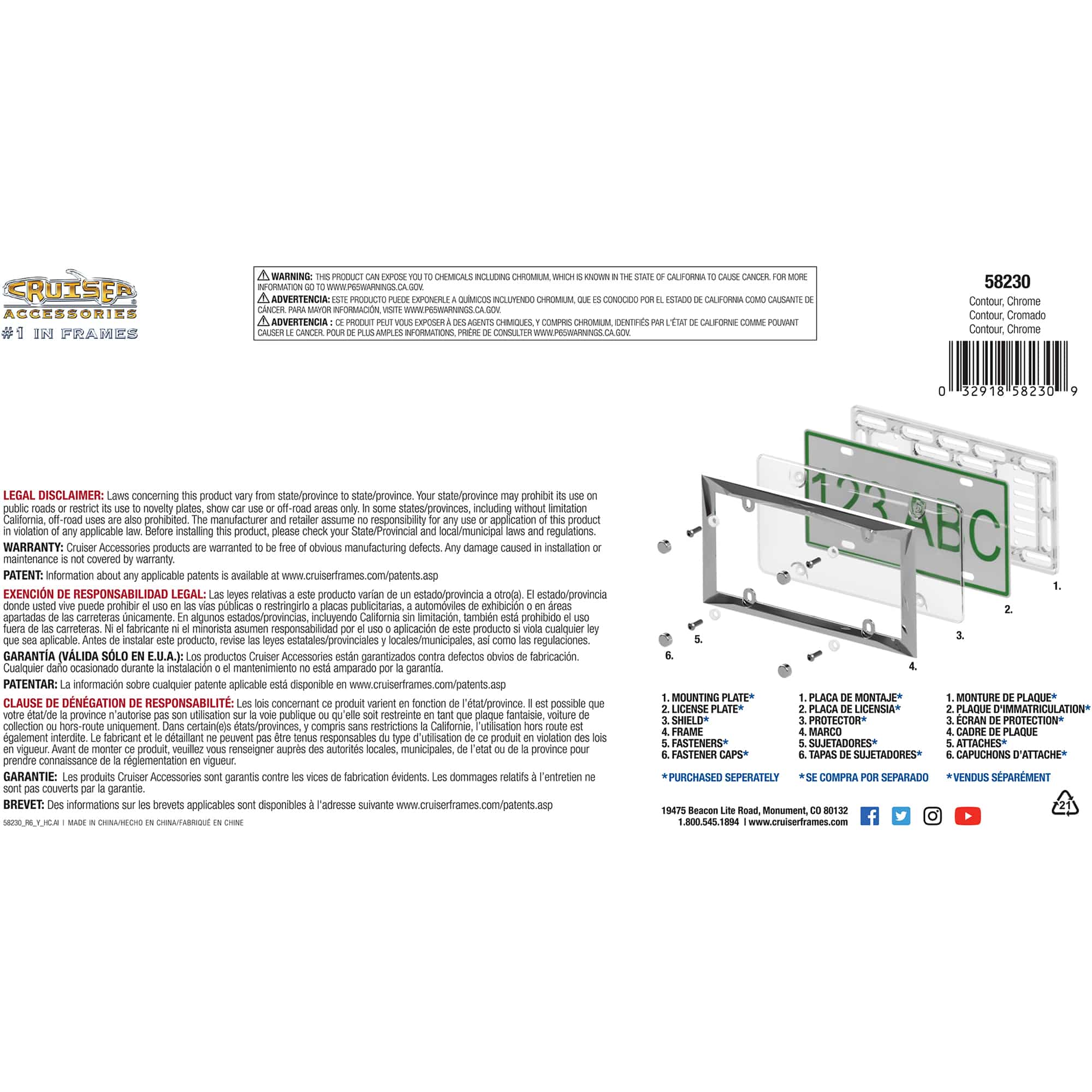 Contour License Plate Frame, Chrome