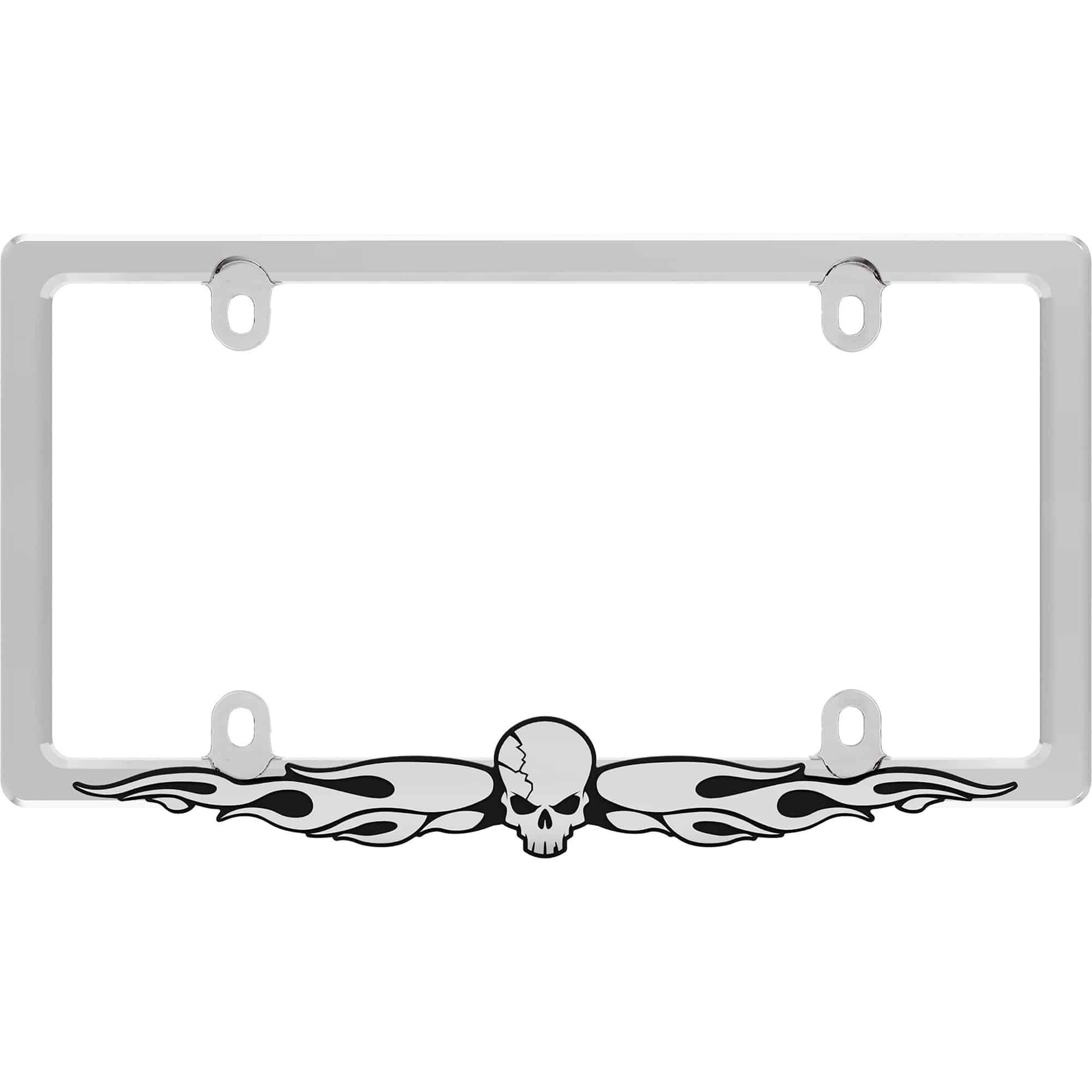 Skull License Plate Frame, Chrome/Chrome/Black