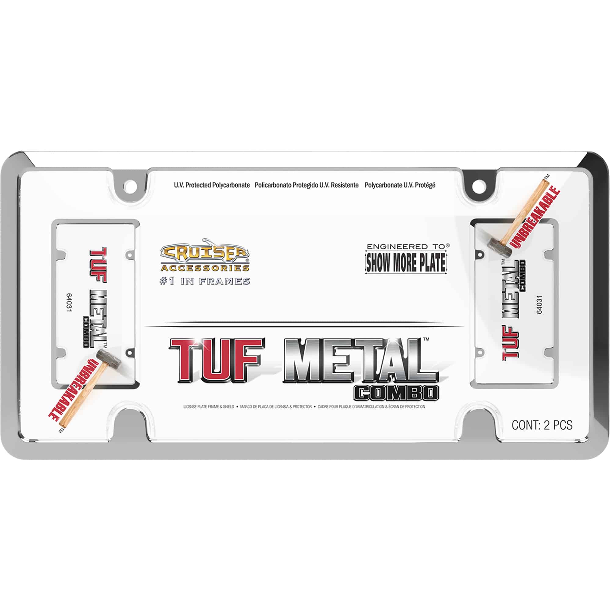 Tuf Metal Combo Frame with Shield, Chrome/Clear