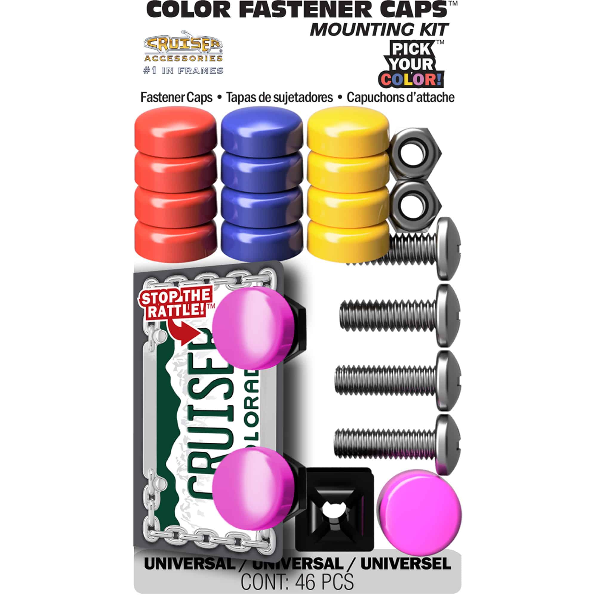 Color License Plate Fastener Caps, Mounting Kit