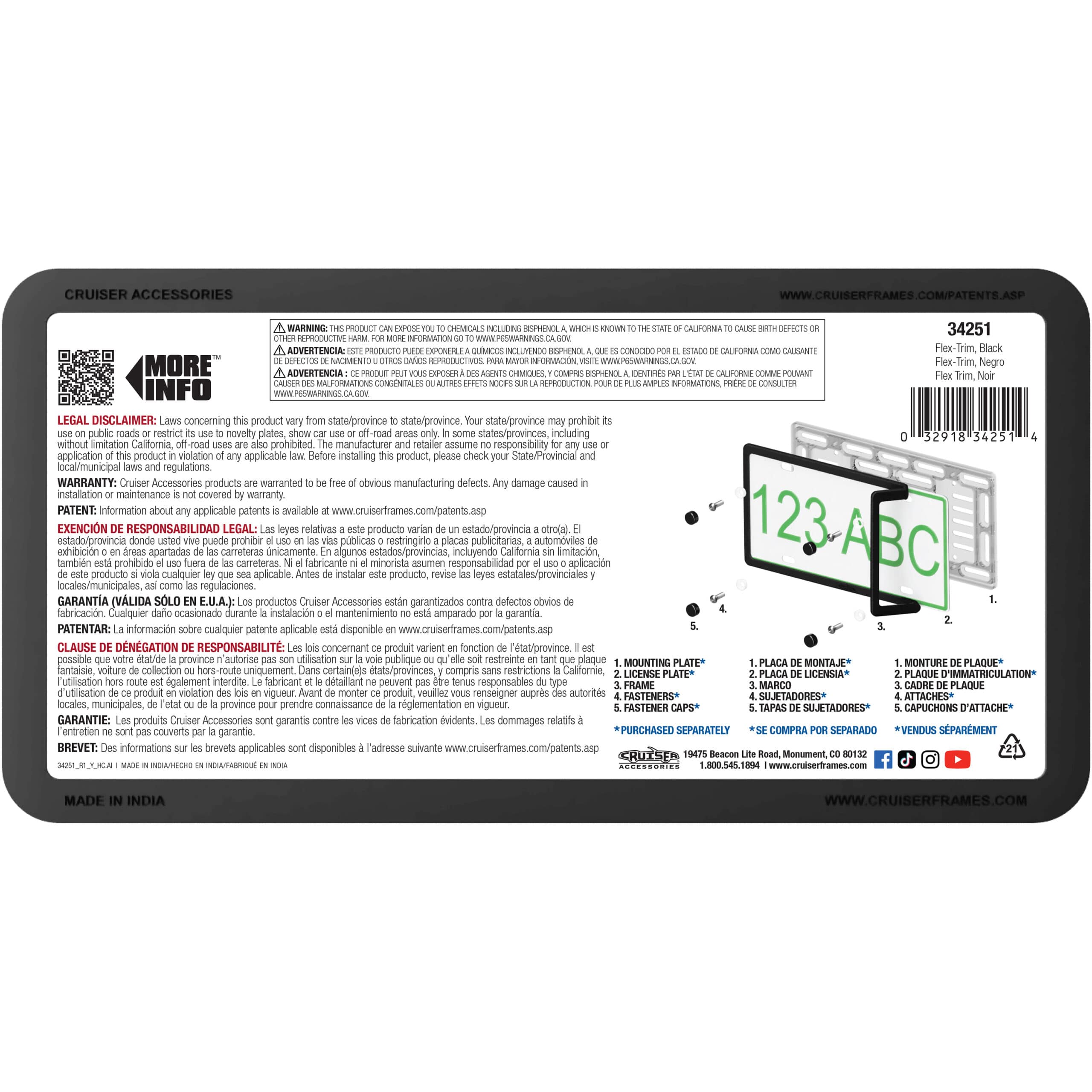 Flex-Trim License Plate Frame, Black