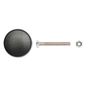 Rock Tamers mudflap system rod end cap replacement kit, featuring durable caps, bolt, and nut spread out view.