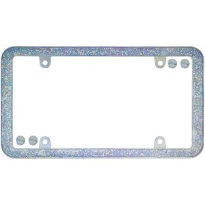 Cruiser Accessories Shattered chrome iridescent license plate frame, front view with fastener caps