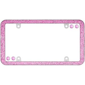 Cruiser Accessories Shattered chrome pink license plate frame, front view with fastener caps