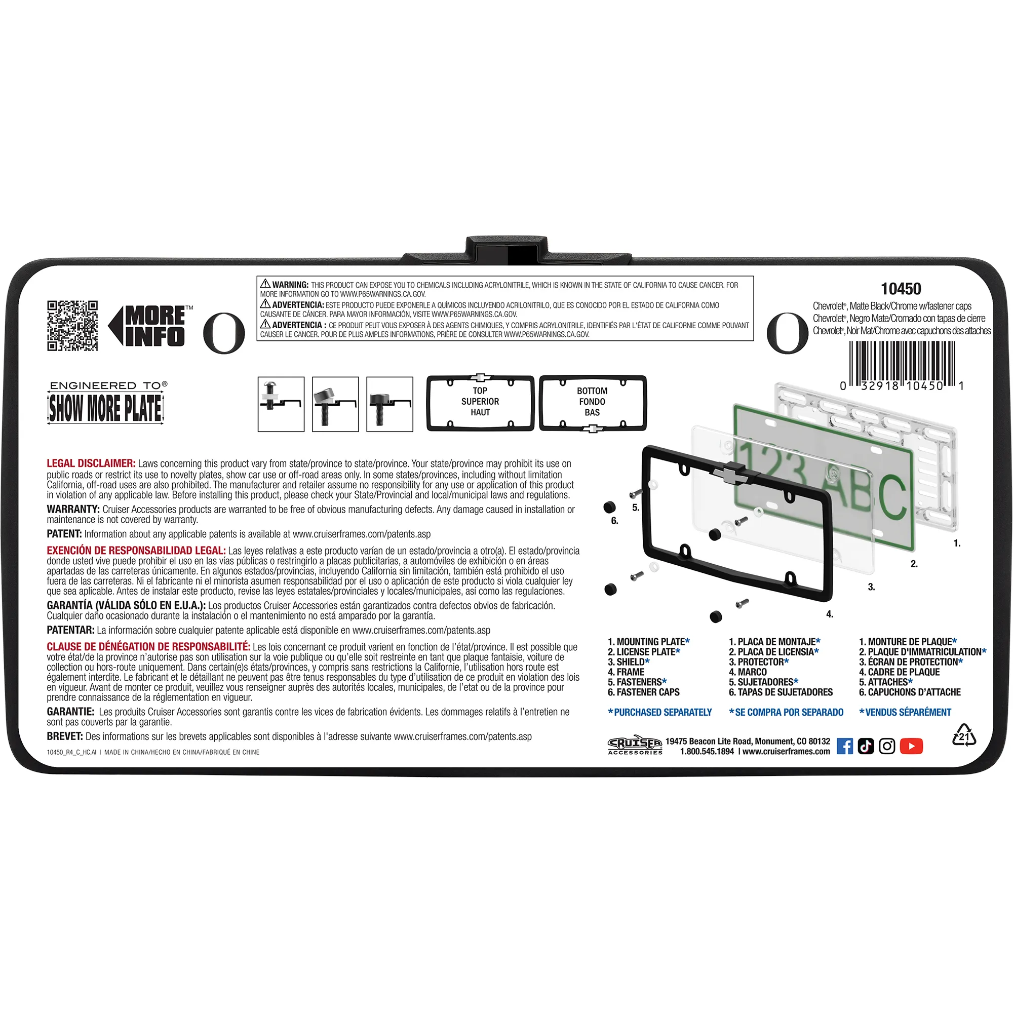 Chevrolet License Plate Frame, Black/Chrome (w/fastener caps)