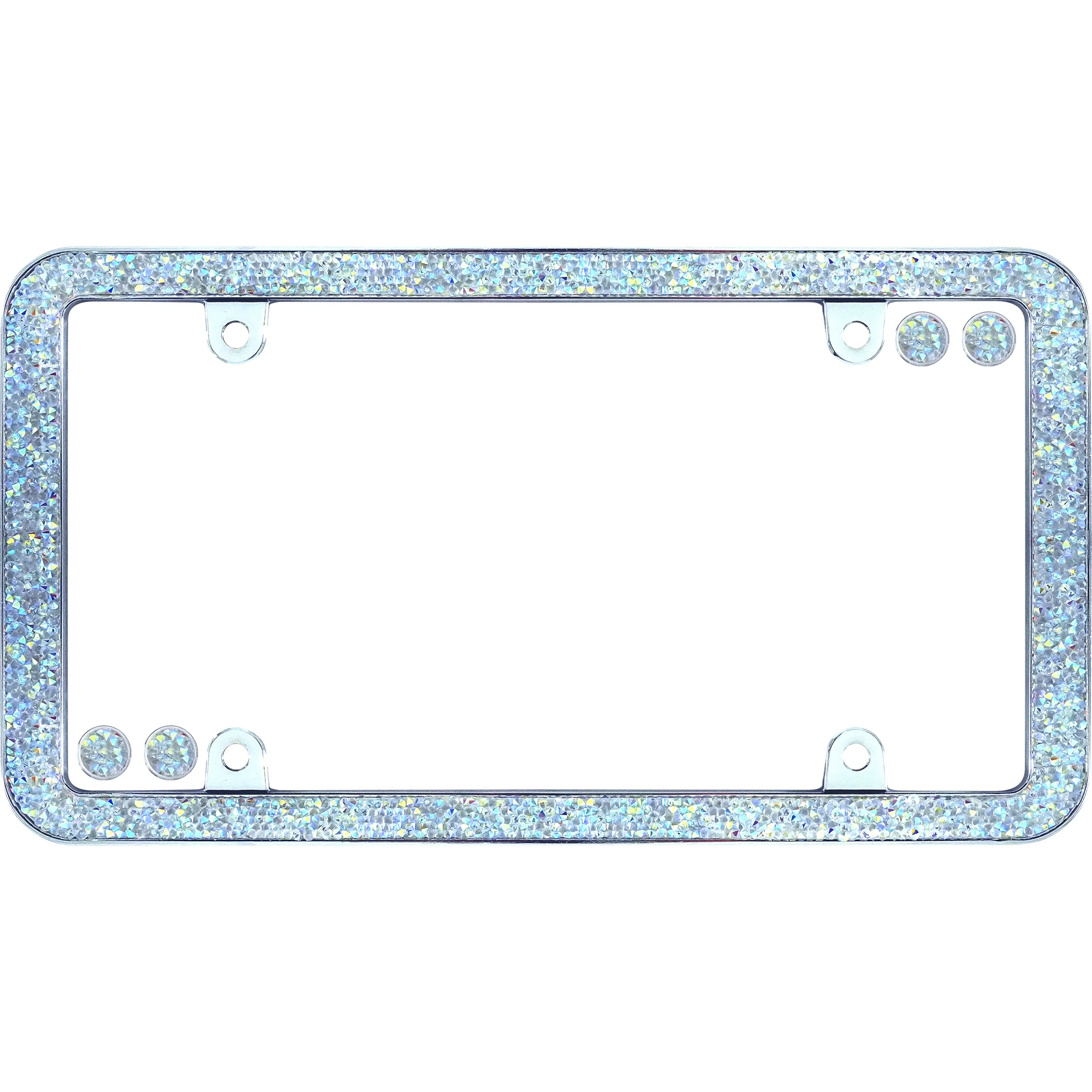 Shattered License Plate Frame, Chrome/Iridescent (with fastener caps)