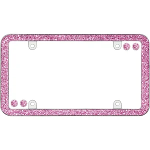 Cruiser Accessories Shattered chrome pink license plate frame, front view with fastener caps