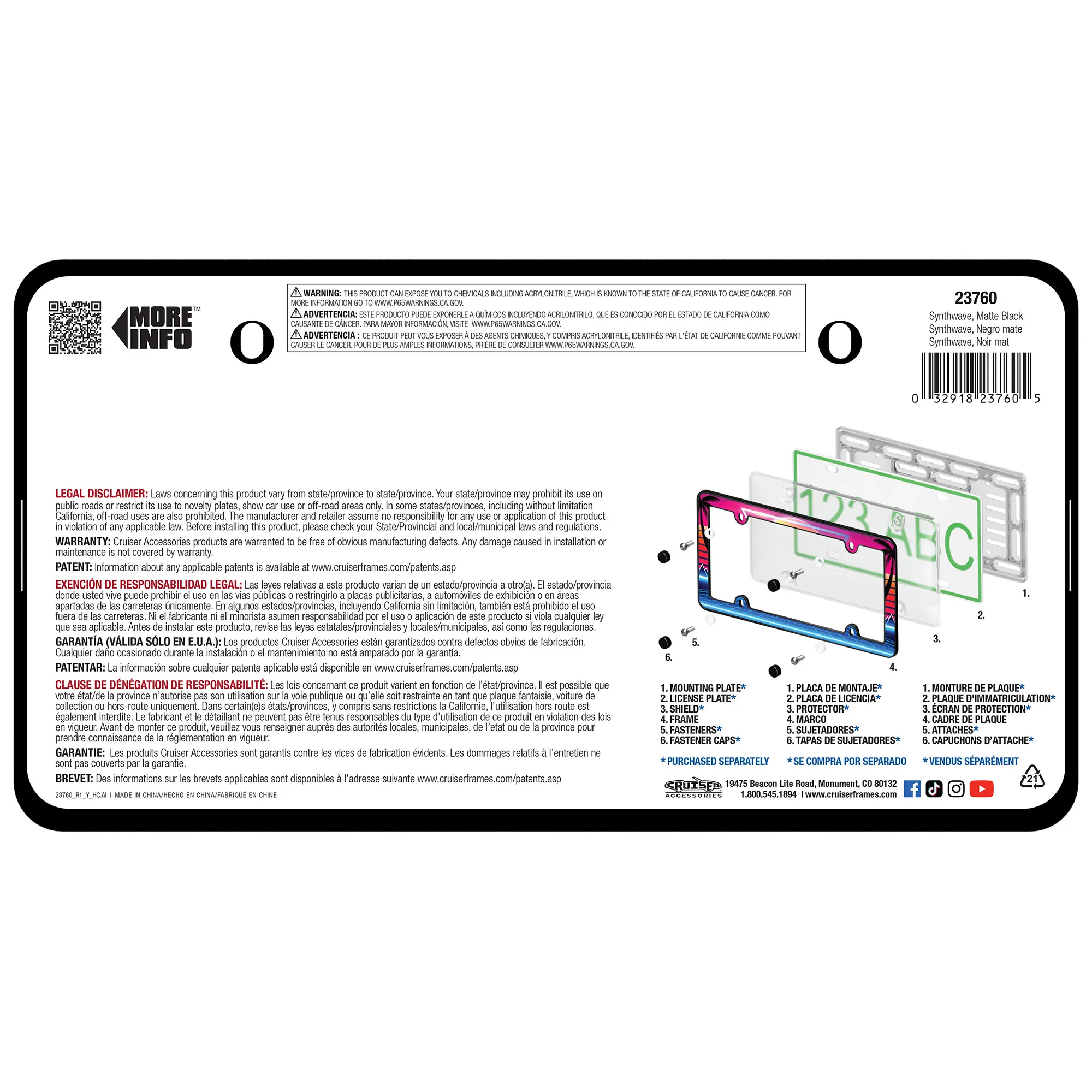 Synthwave License Plate Frame, Black