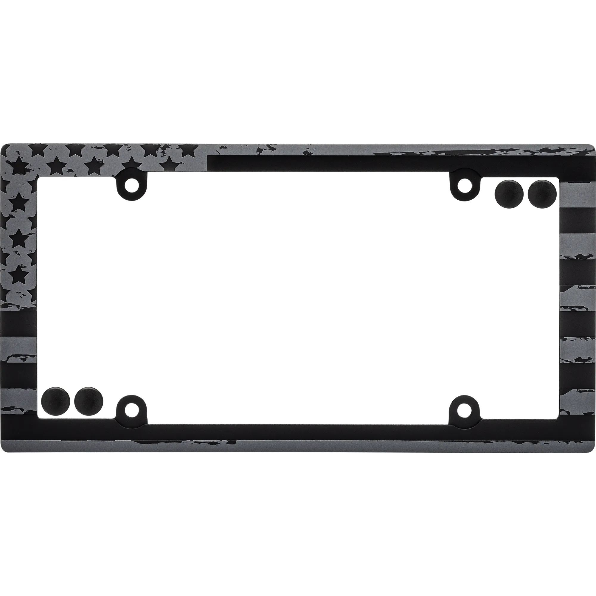 American Flag License Plate Frame, Black (with fastener caps)