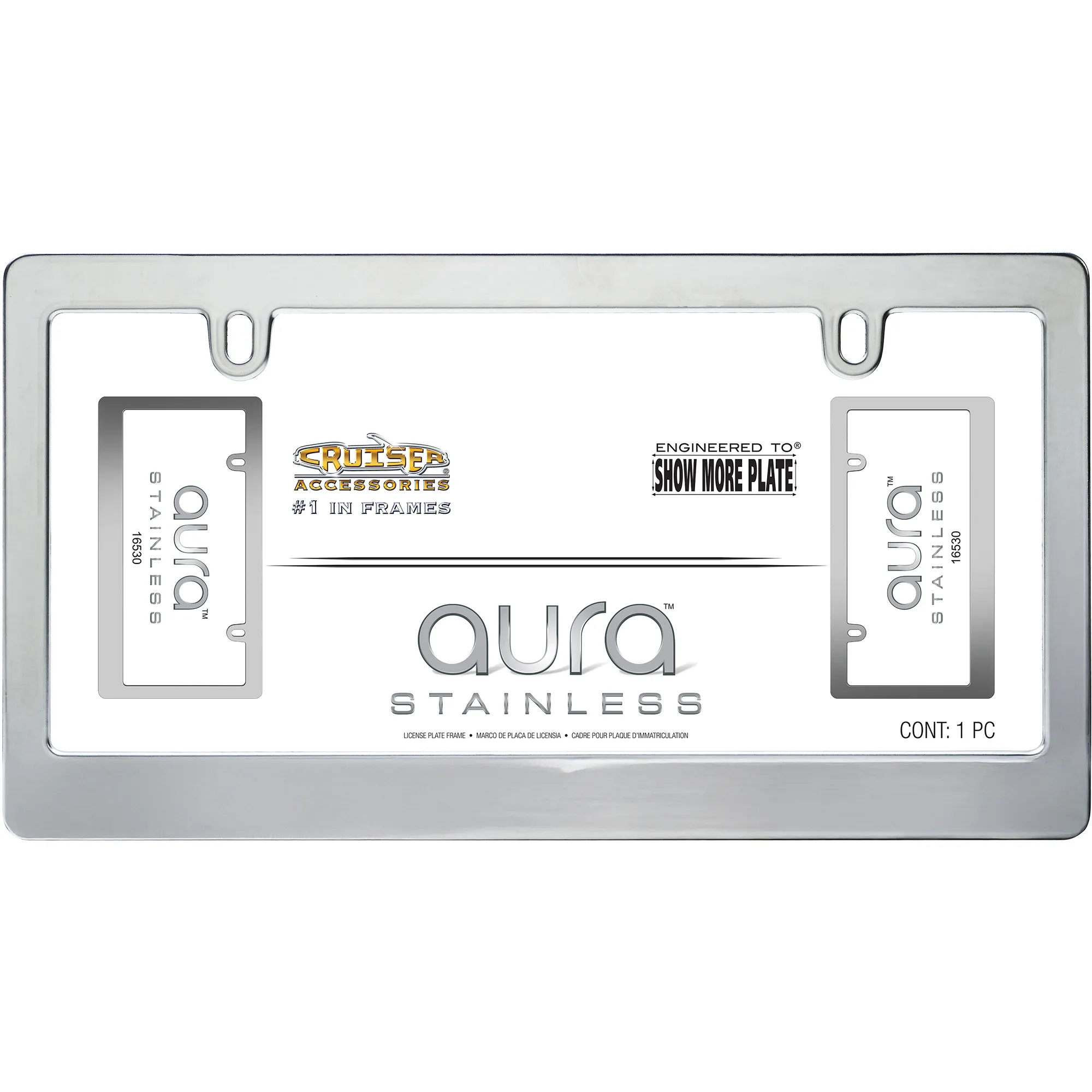 Aura License Plate Frame, Stainless Steel