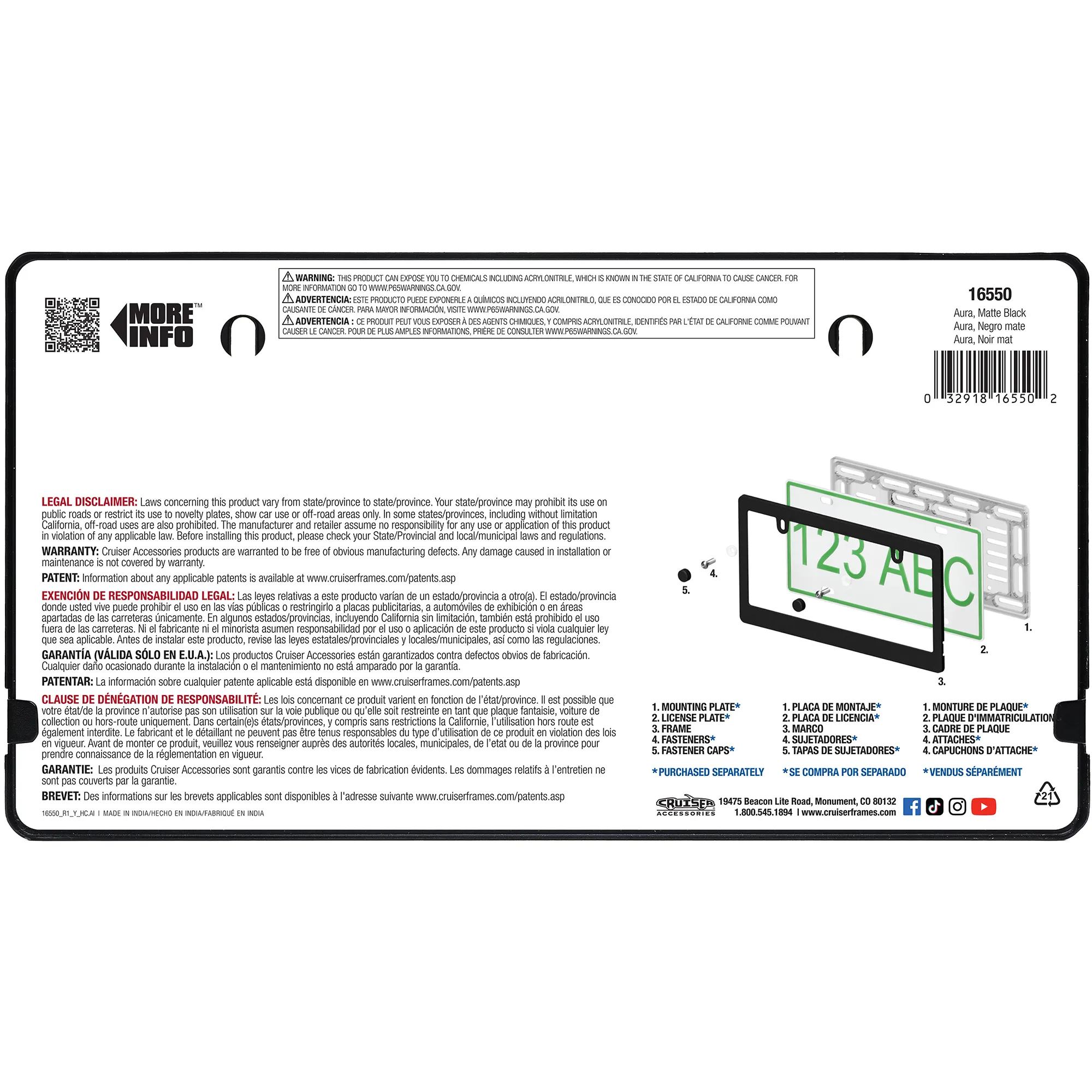 Aura License Plate Frame, Matte Black