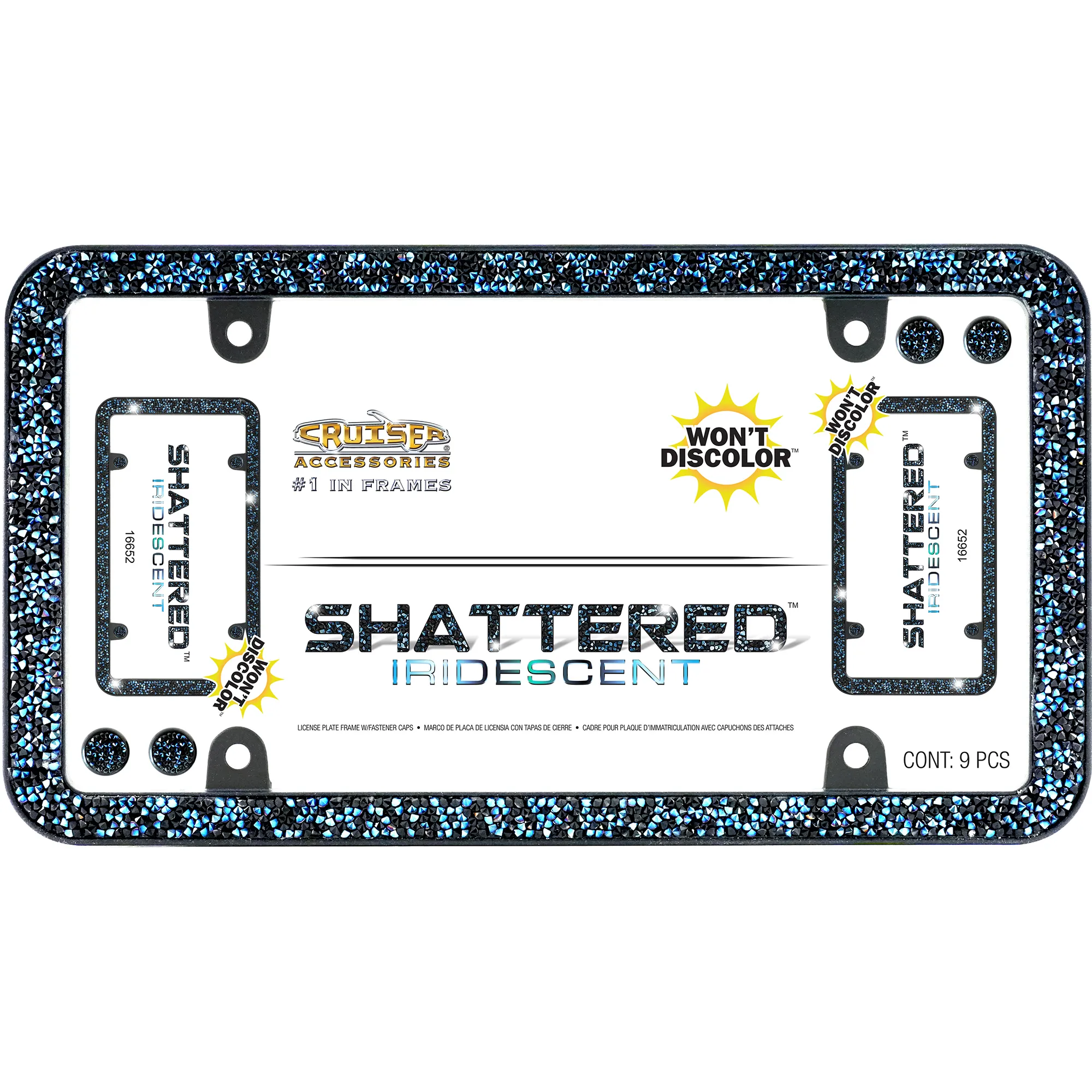 Shattered License Plate Frame, Black Iridescent (with fastener caps)