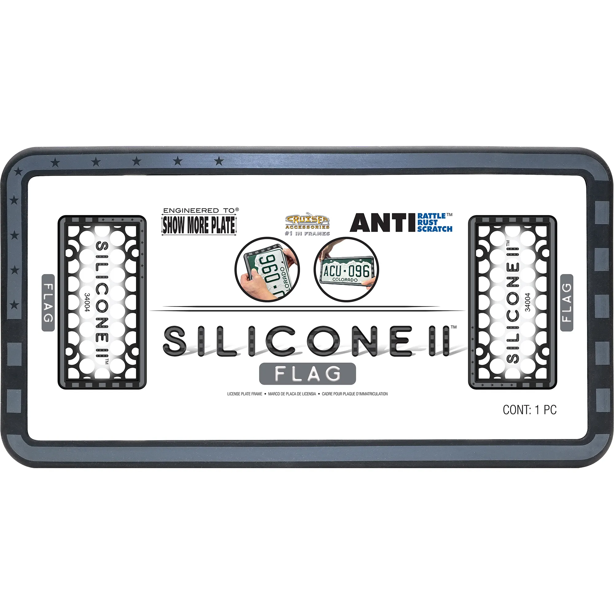 Silicone II Black and Gray Flag License Plate Frame