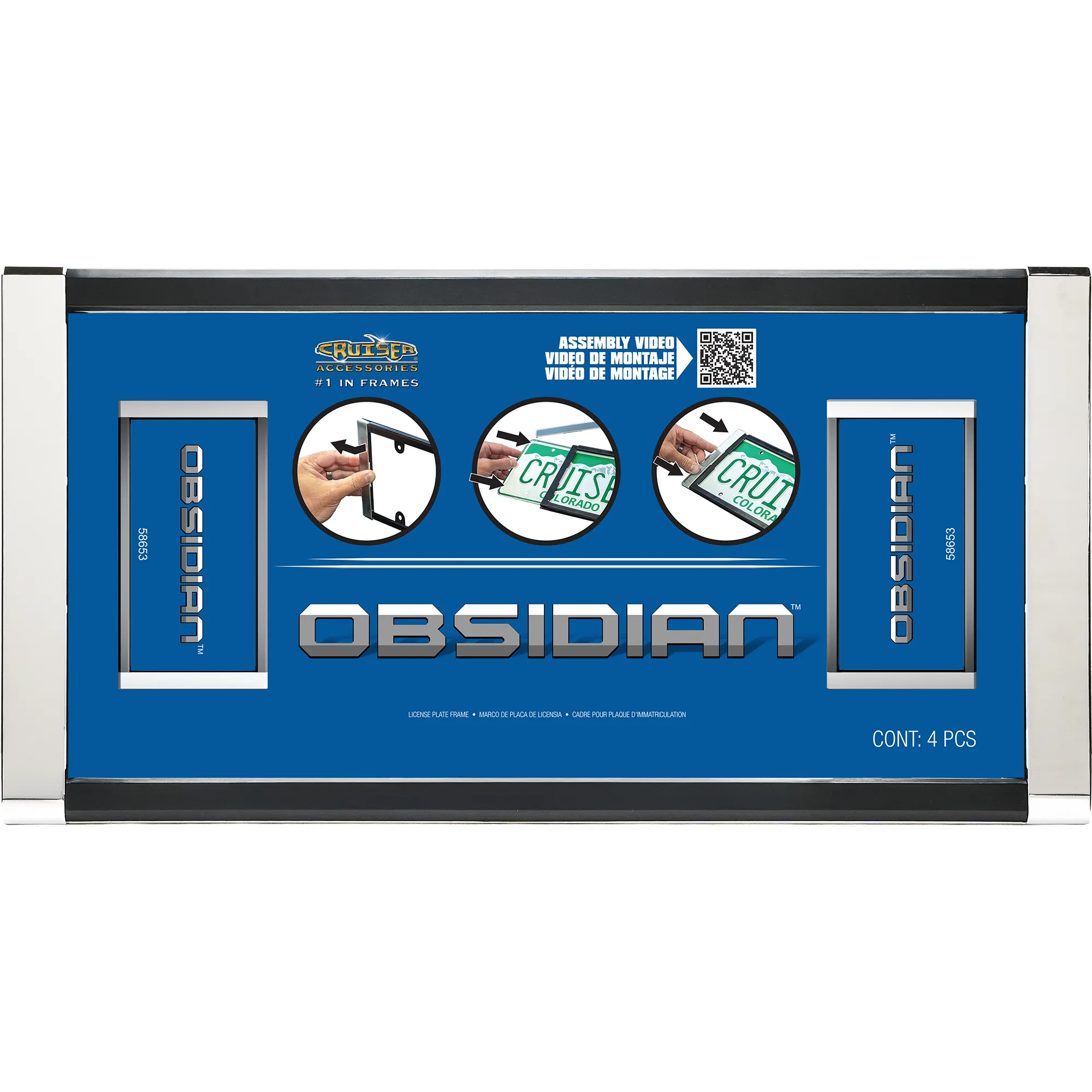 Obsidian License Plate Frame, Black/Chrome