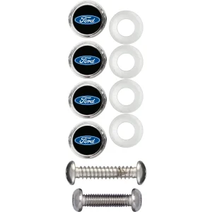 Ford license plate fastener cap kit, round, four count, front out of package view