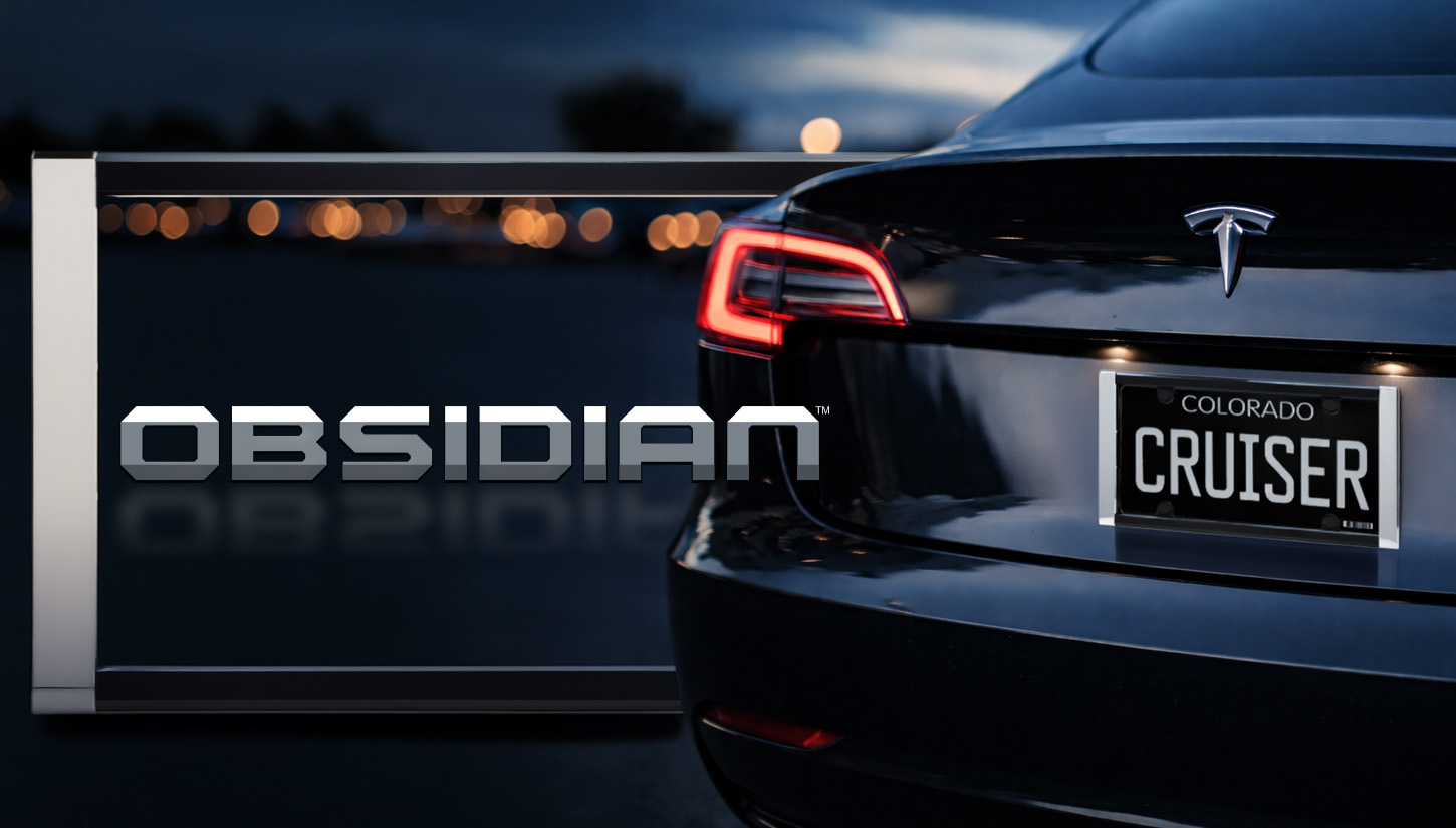 Cruiser Accessories banner featuring our sleek and stylish obsidian license plate frame on a vehicle.